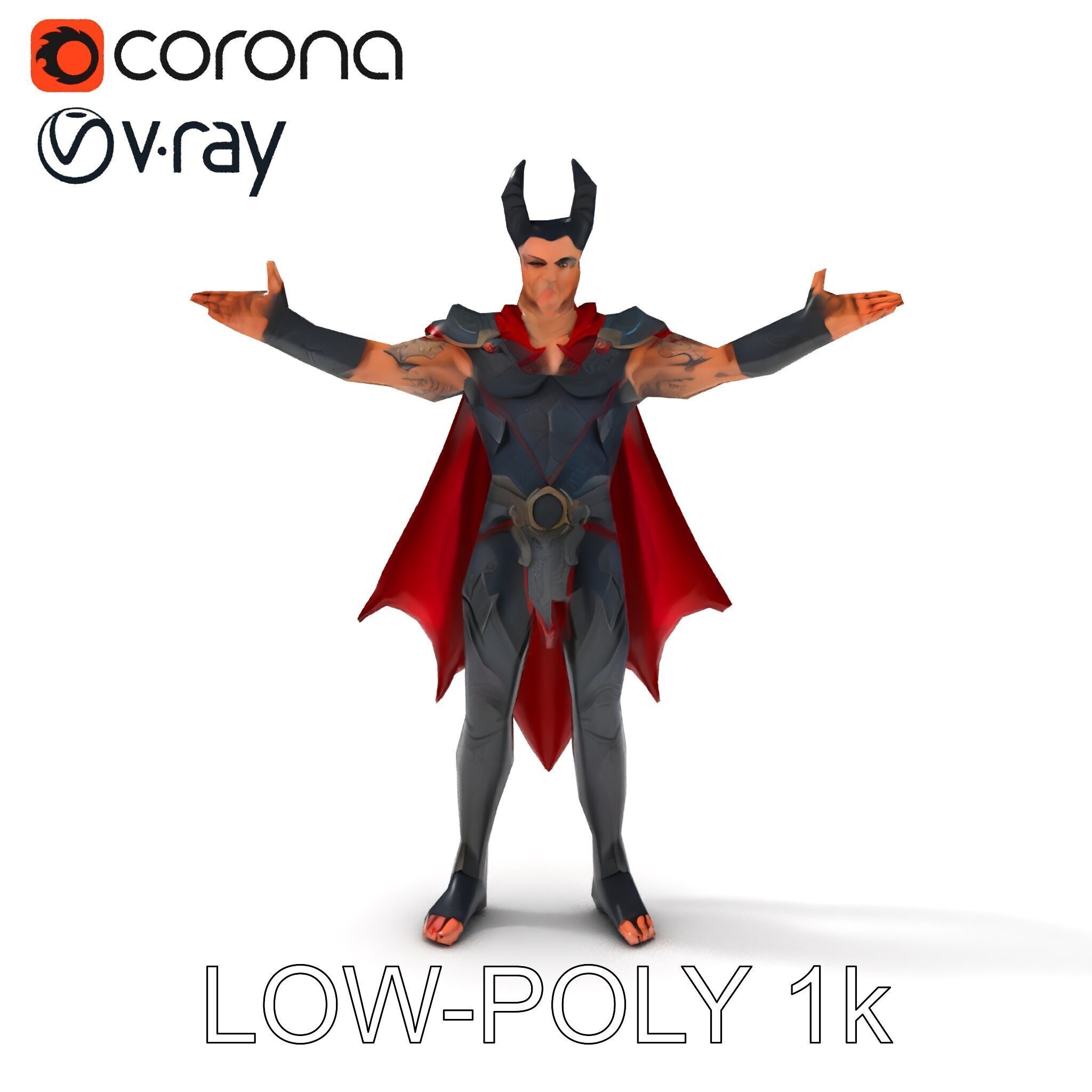 Demonic Warrior with Armor and Horns D Character Model Low-poly 3D model_10