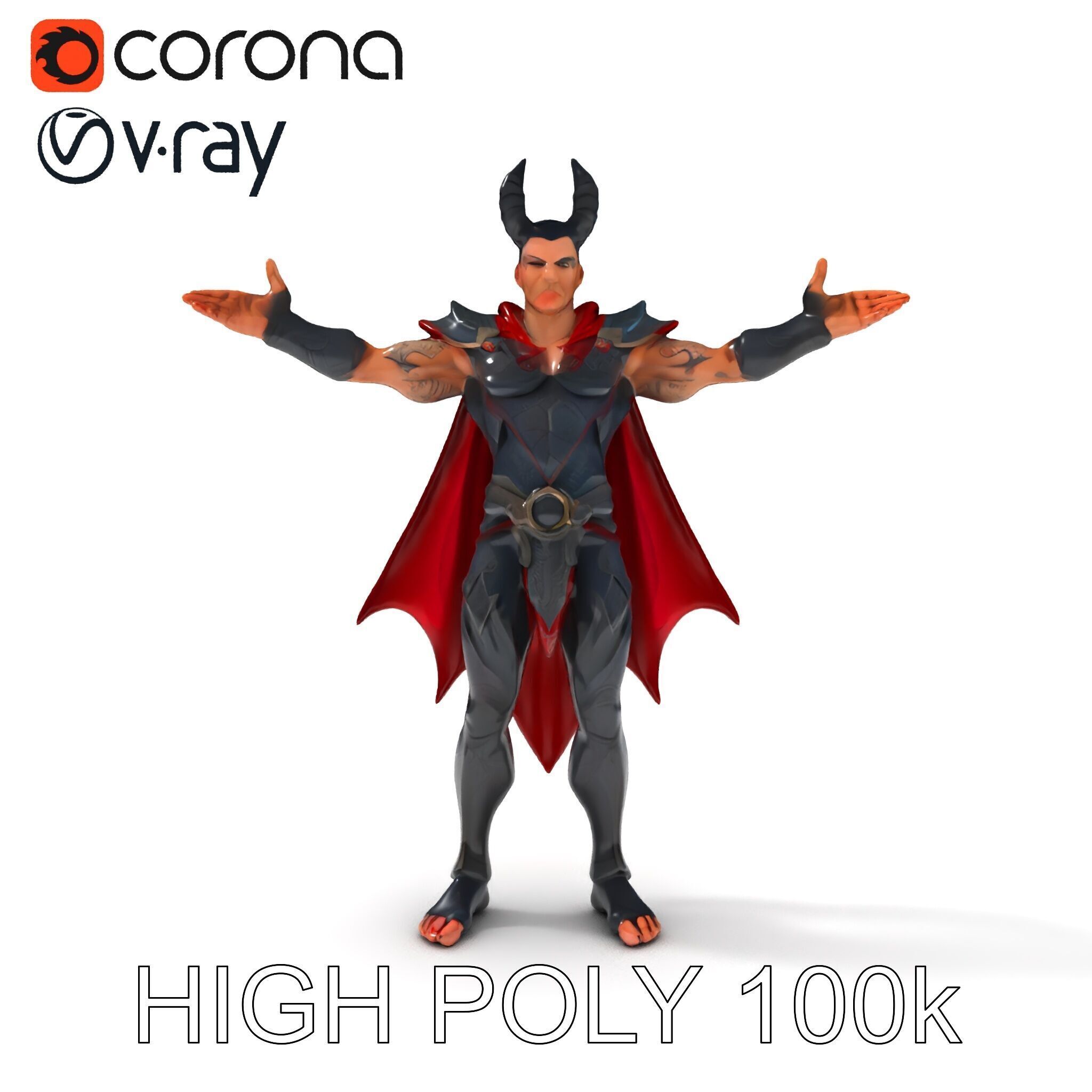 Demonic Warrior with Armor and Horns D Character Model Low-poly 3D model_27
