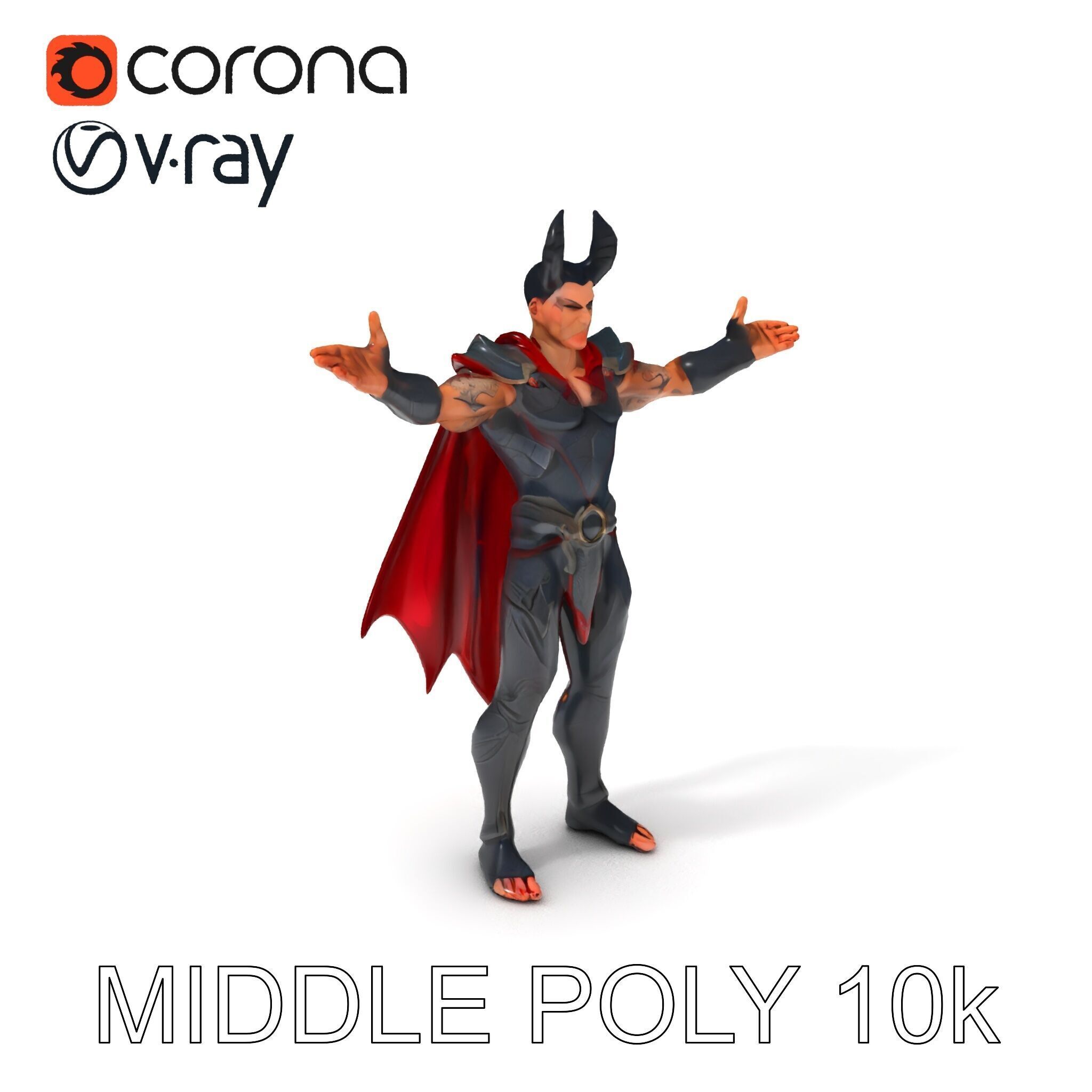 Demonic Warrior with Armor and Horns D Character Model Low-poly 3D model_6