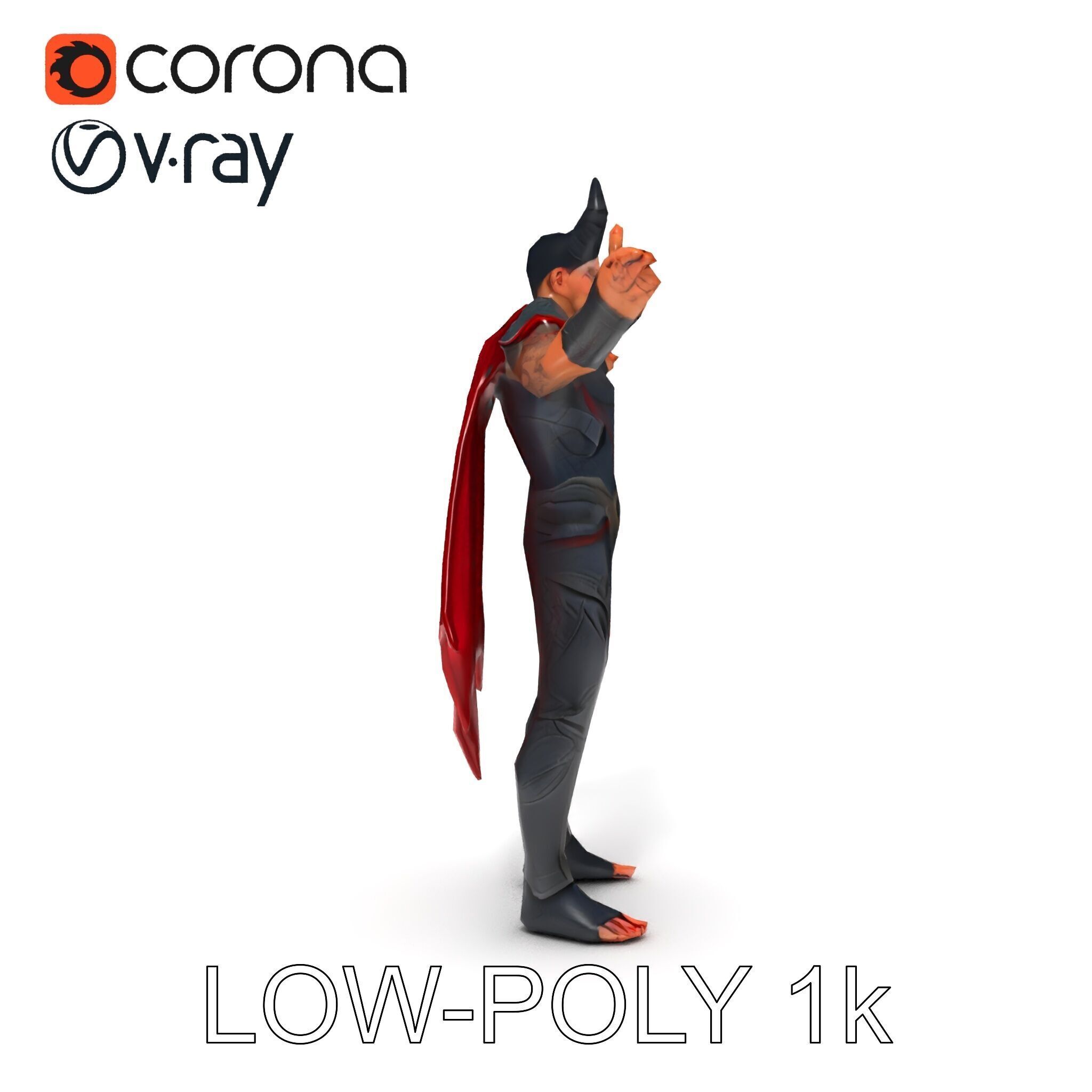 Demonic Warrior with Armor and Horns D Character Model Low-poly 3D model_26