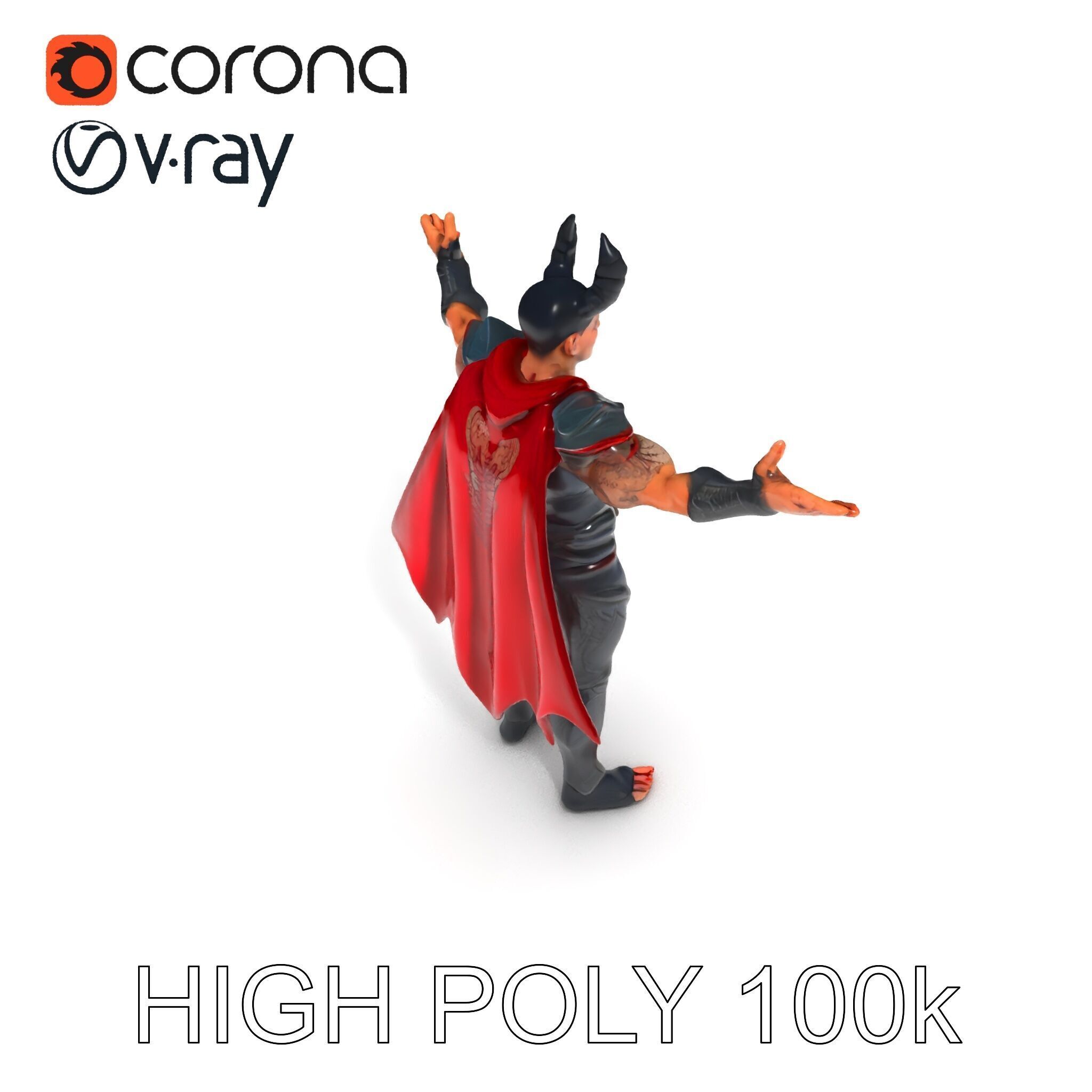 Demonic Warrior with Armor and Horns D Character Model Low-poly 3D model_13