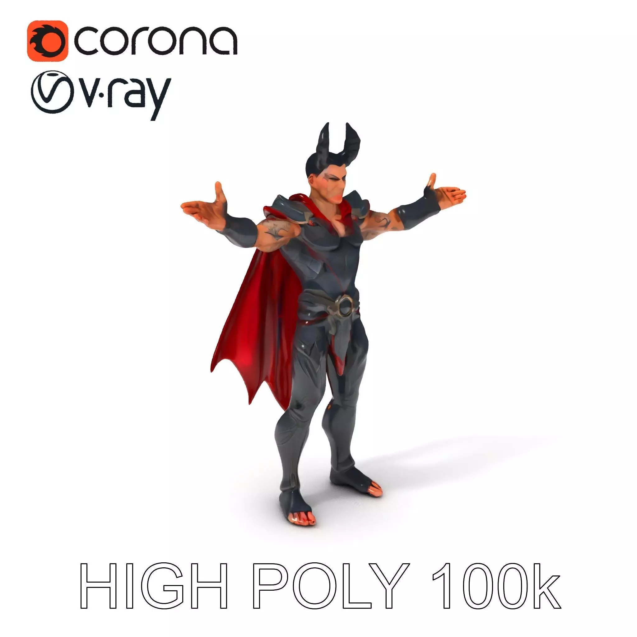 Demonic Warrior with Armor and Horns D Character Model Low-poly 3D model_0