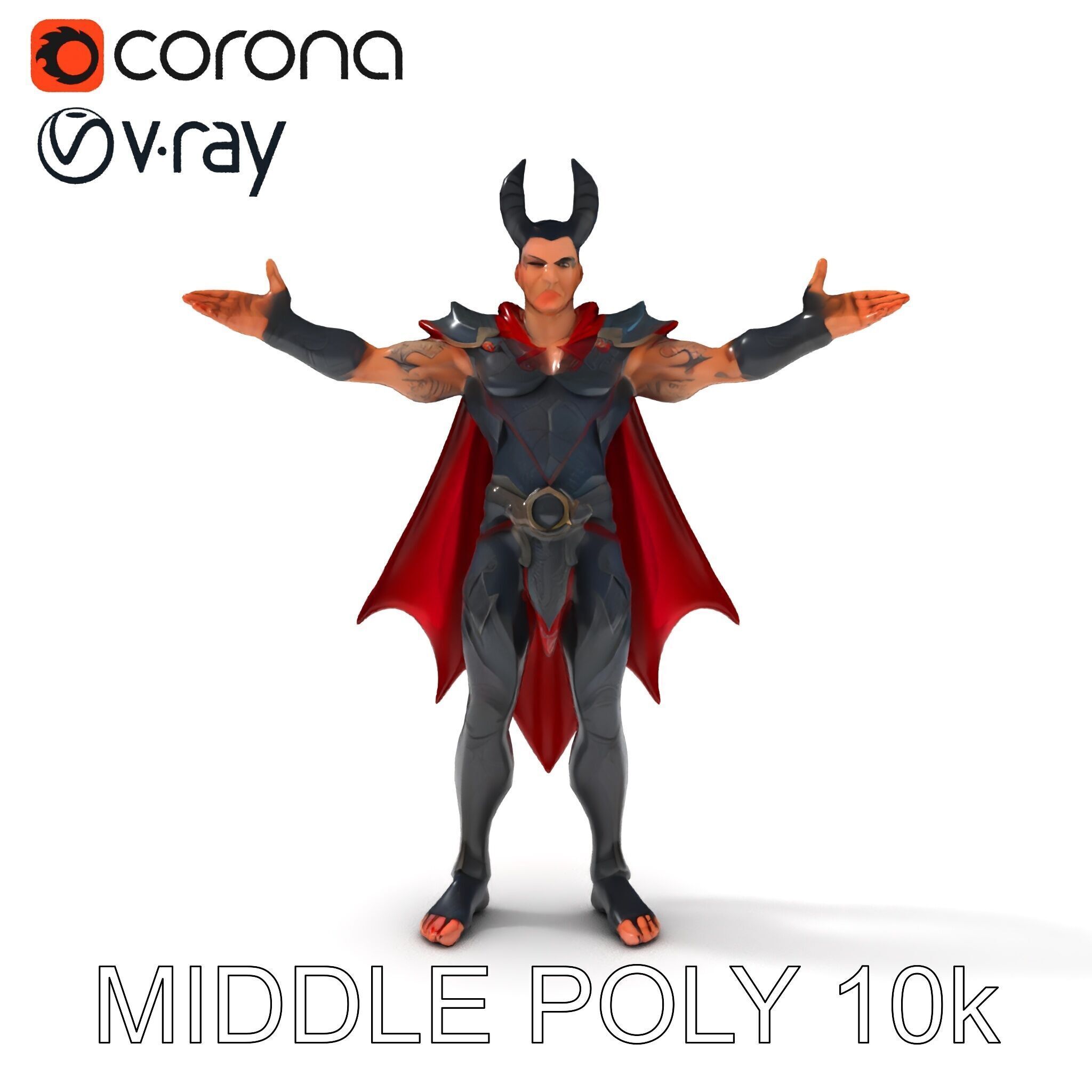 Demonic Warrior with Armor and Horns D Character Model Low-poly 3D model_32
