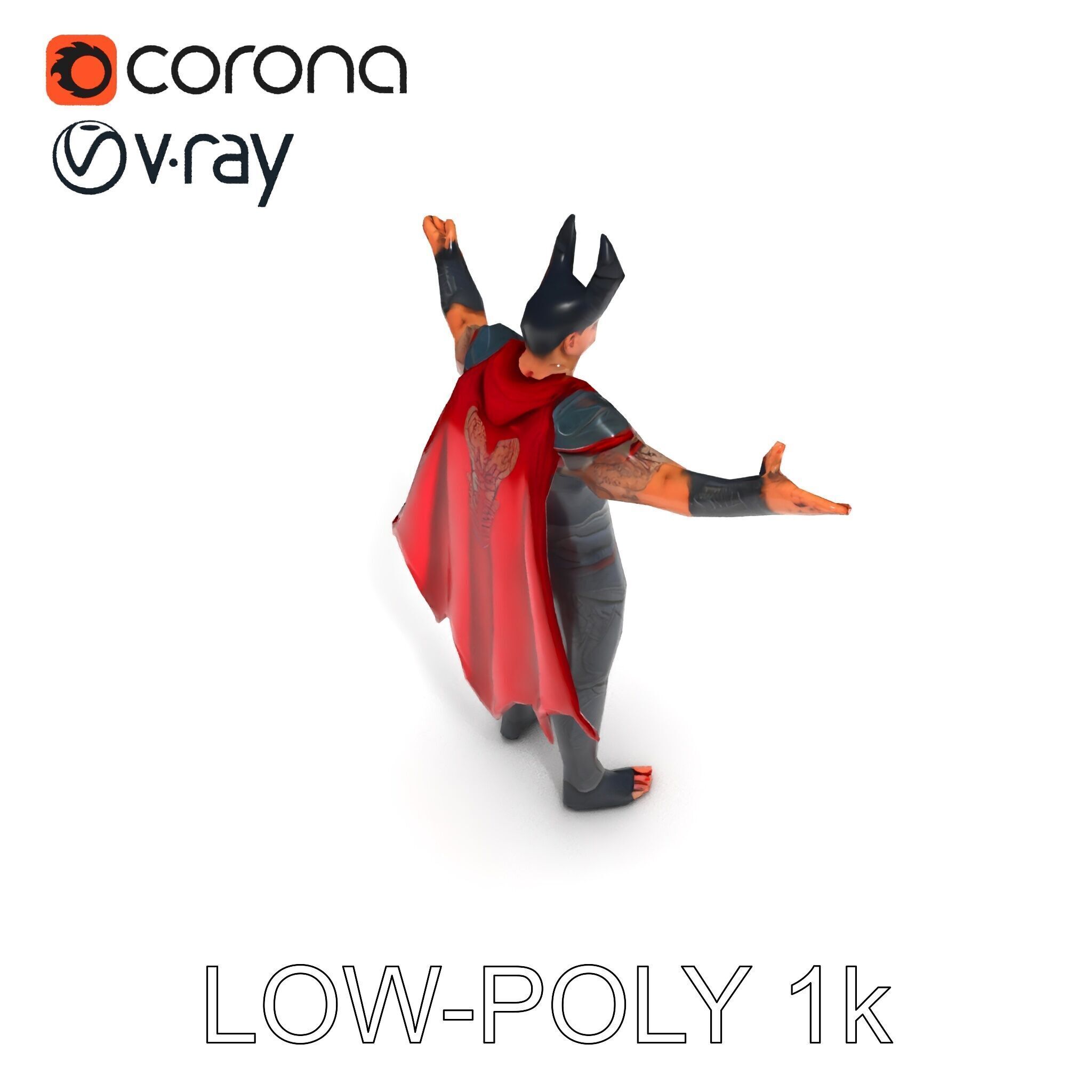 Demonic Warrior with Armor and Horns D Character Model Low-poly 3D model_15