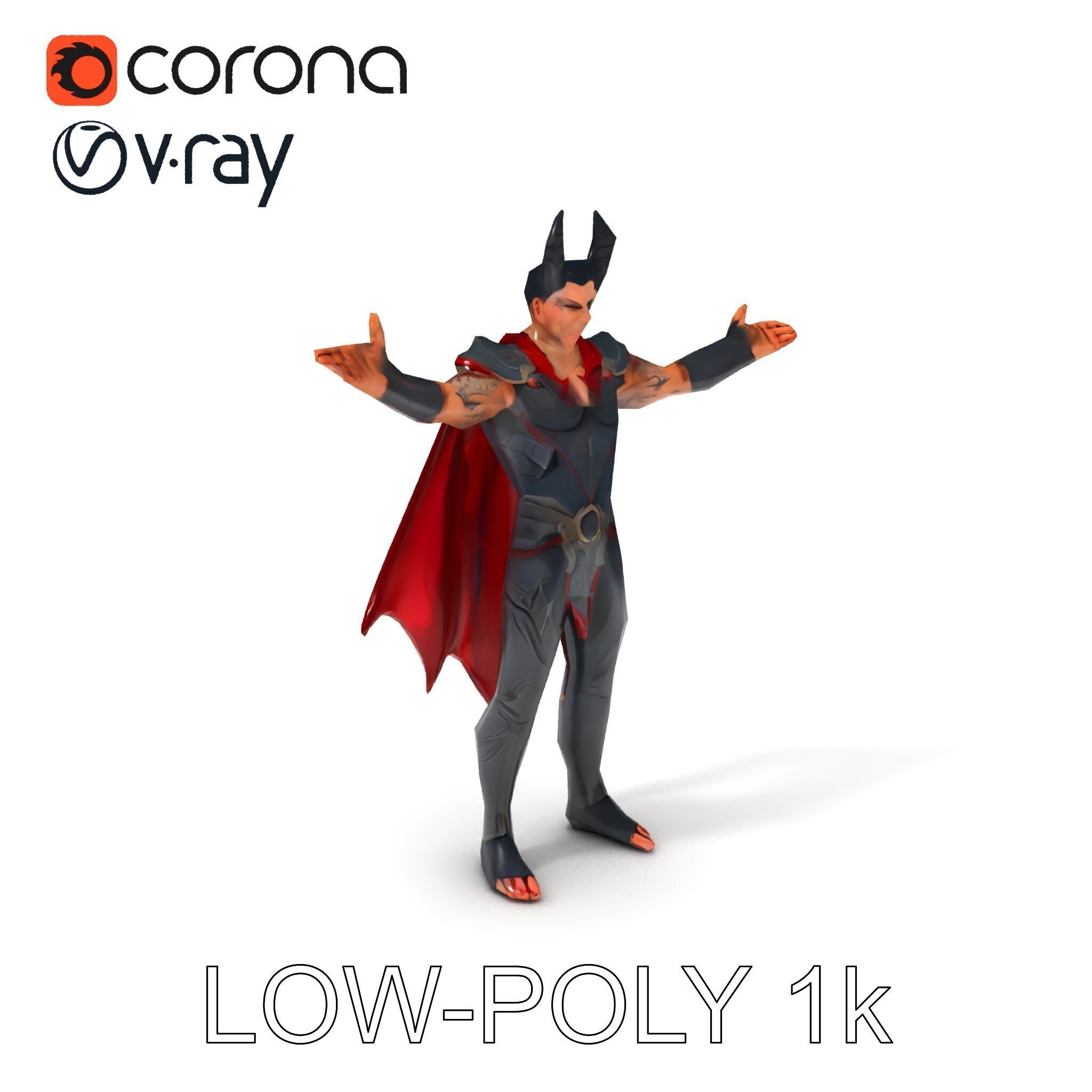 Demonic Warrior with Armor and Horns D Character Model Low-poly 3D model_7