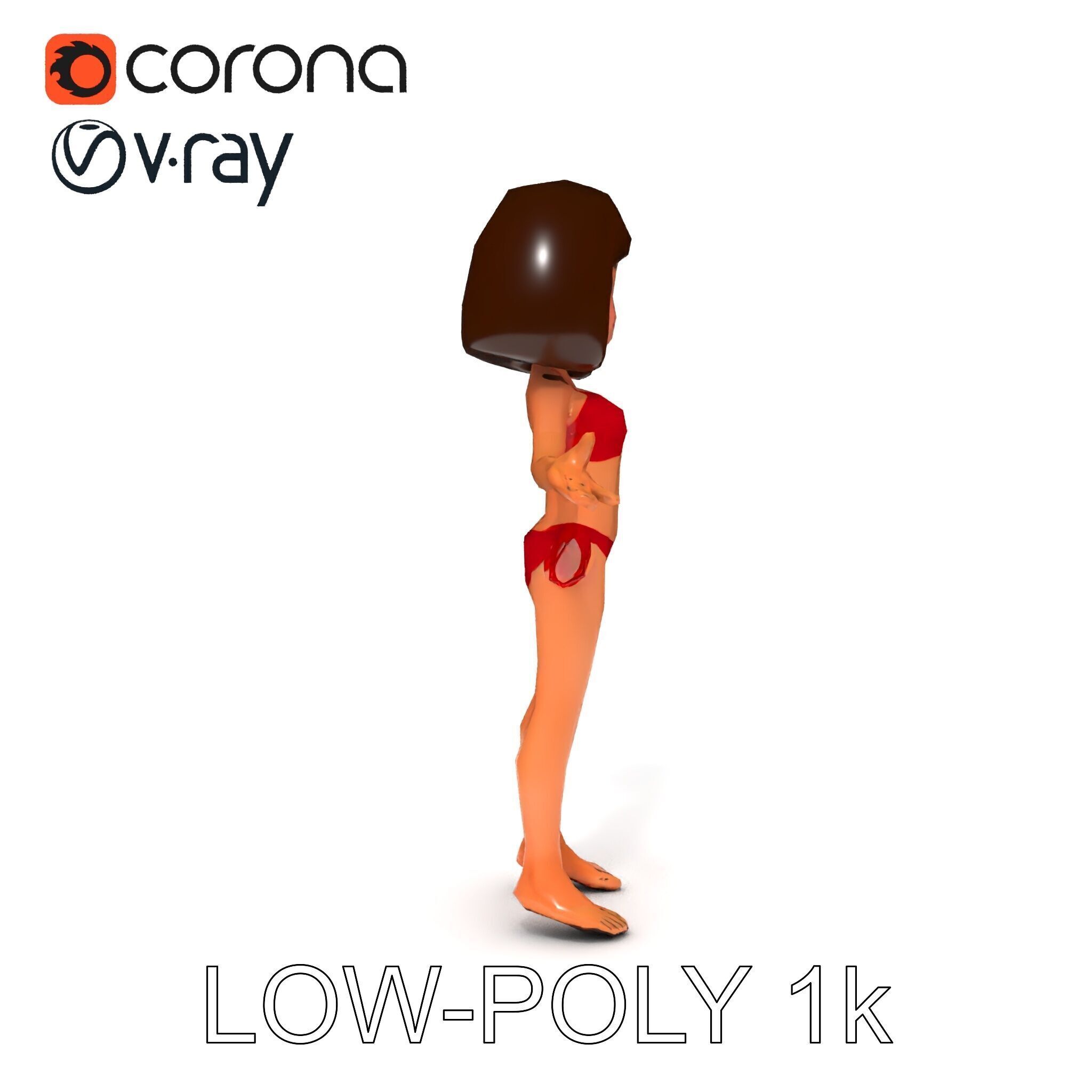 Stylized D Female Character in Red Bikini with PBR Textures Low-poly 3D model_7