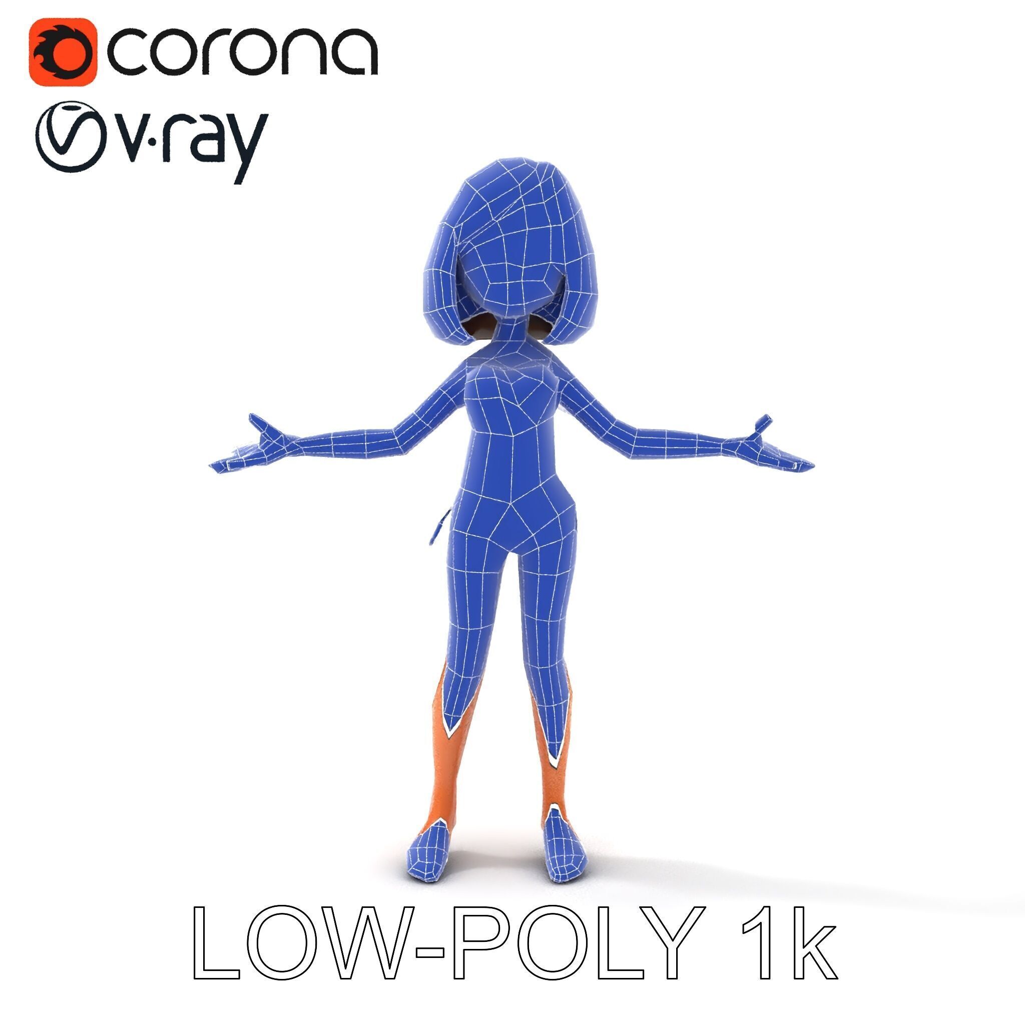 Stylized D Female Character in Red Bikini with PBR Textures Low-poly 3D model_31