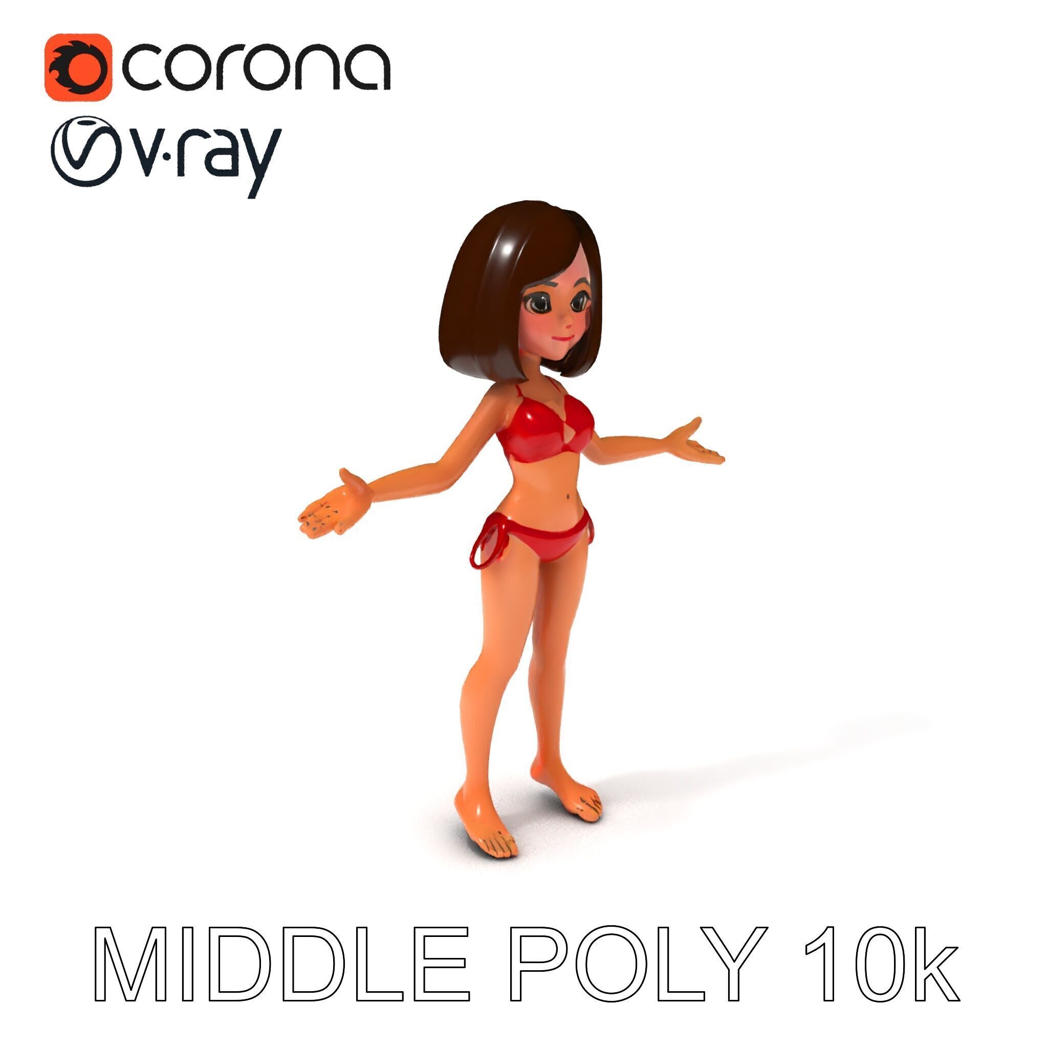 Stylized D Female Character in Red Bikini with PBR Textures Low-poly 3D model_9