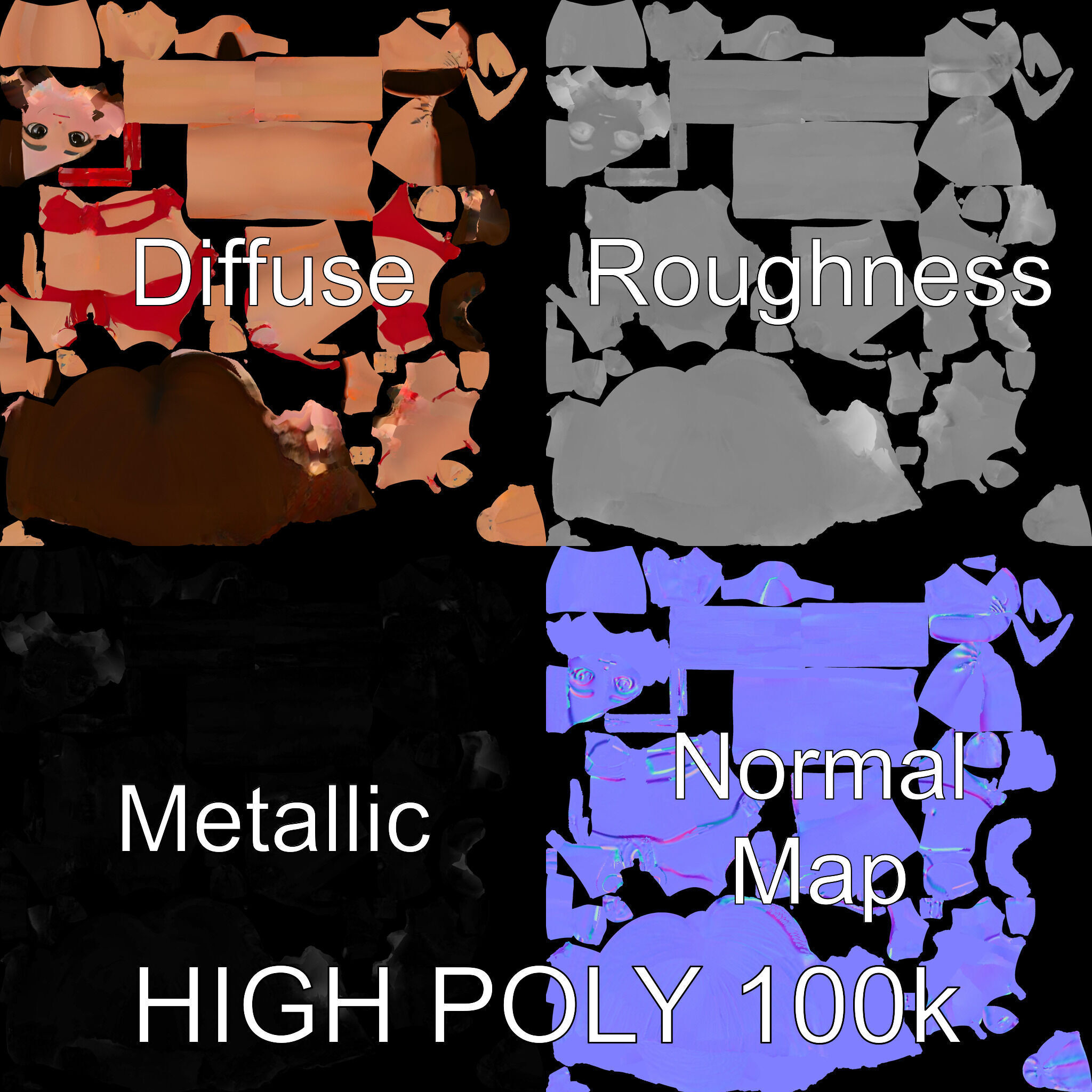 Stylized D Female Character in Red Bikini with PBR Textures Low-poly 3D model_2