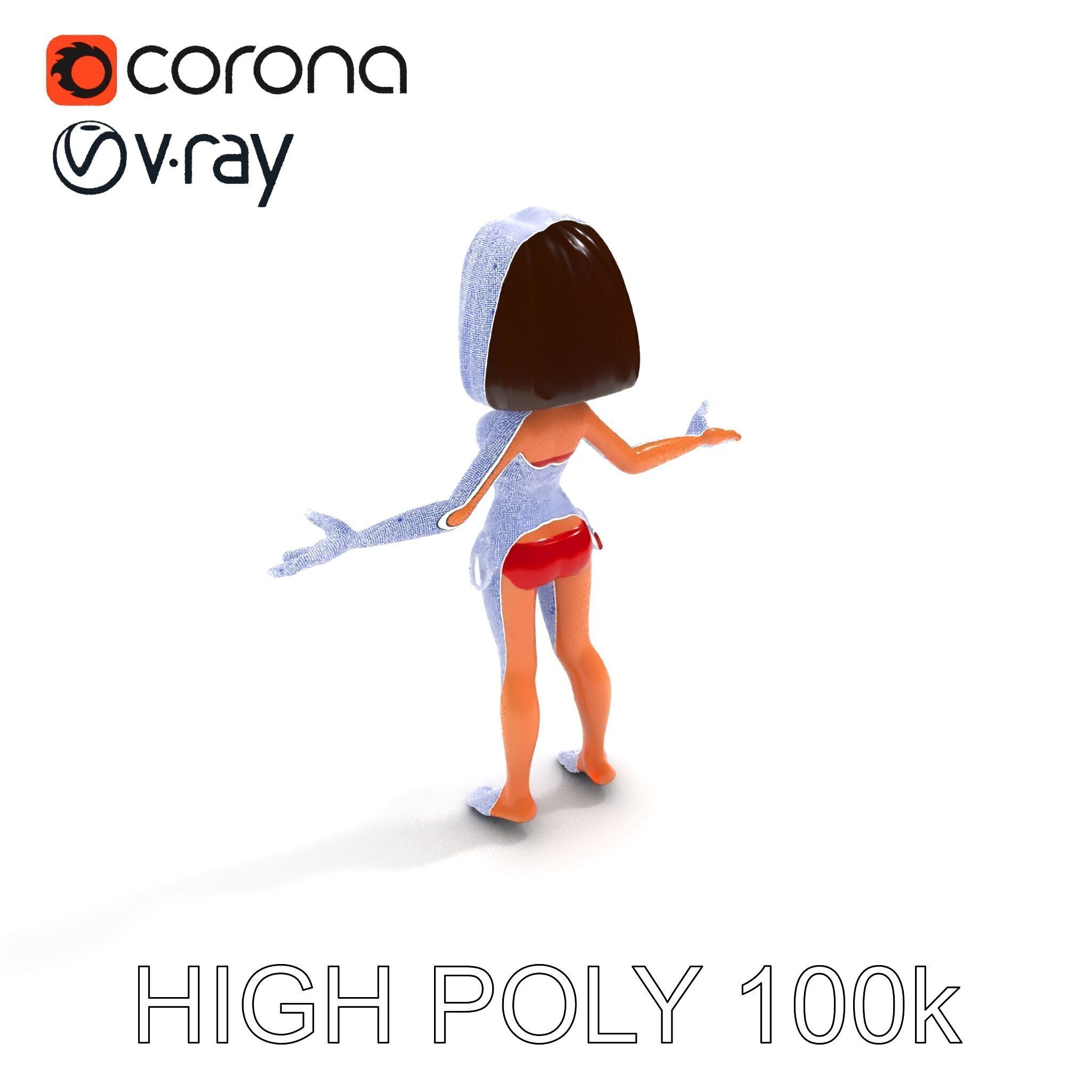 Stylized D Female Character in Red Bikini with PBR Textures Low-poly 3D model_34