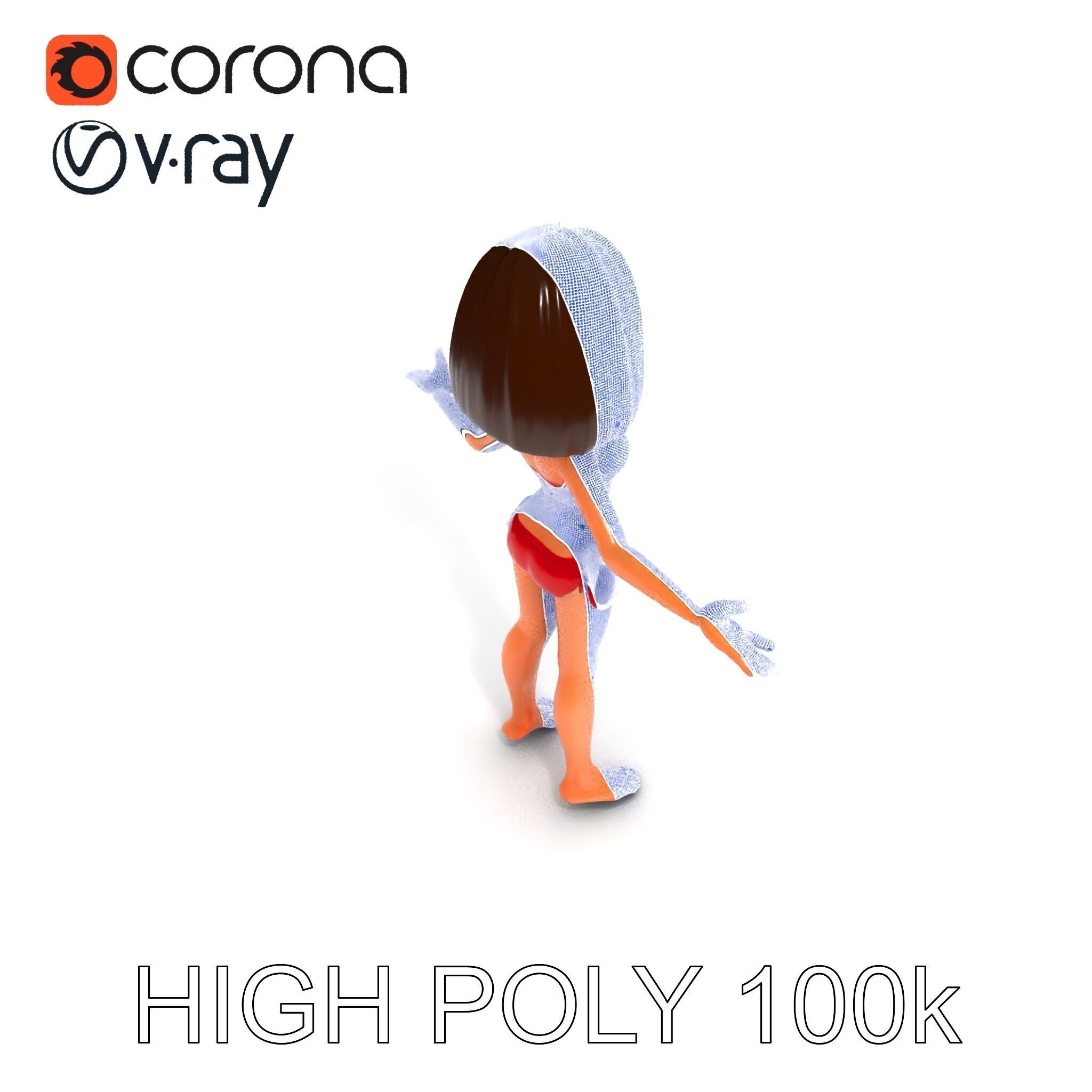 Stylized D Female Character in Red Bikini with PBR Textures Low-poly 3D model_22