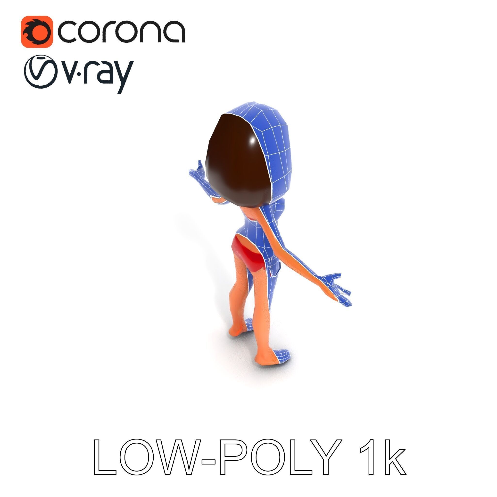 Stylized D Female Character in Red Bikini with PBR Textures Low-poly 3D model_27