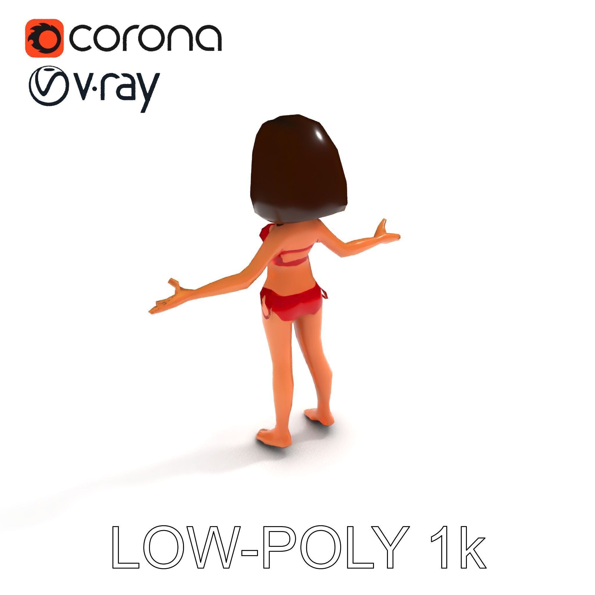 Stylized D Female Character in Red Bikini with PBR Textures Low-poly 3D model_29