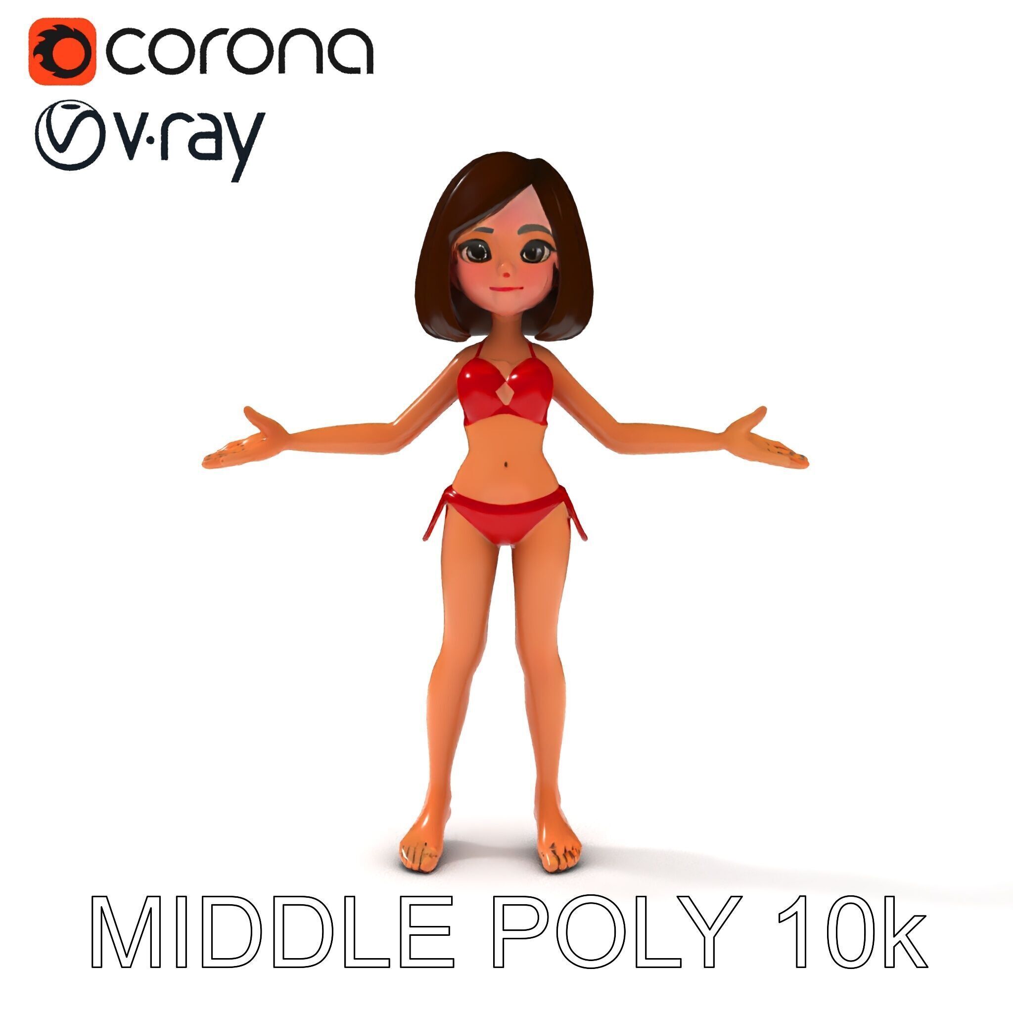 Stylized D Female Character in Red Bikini with PBR Textures Low-poly 3D model_17