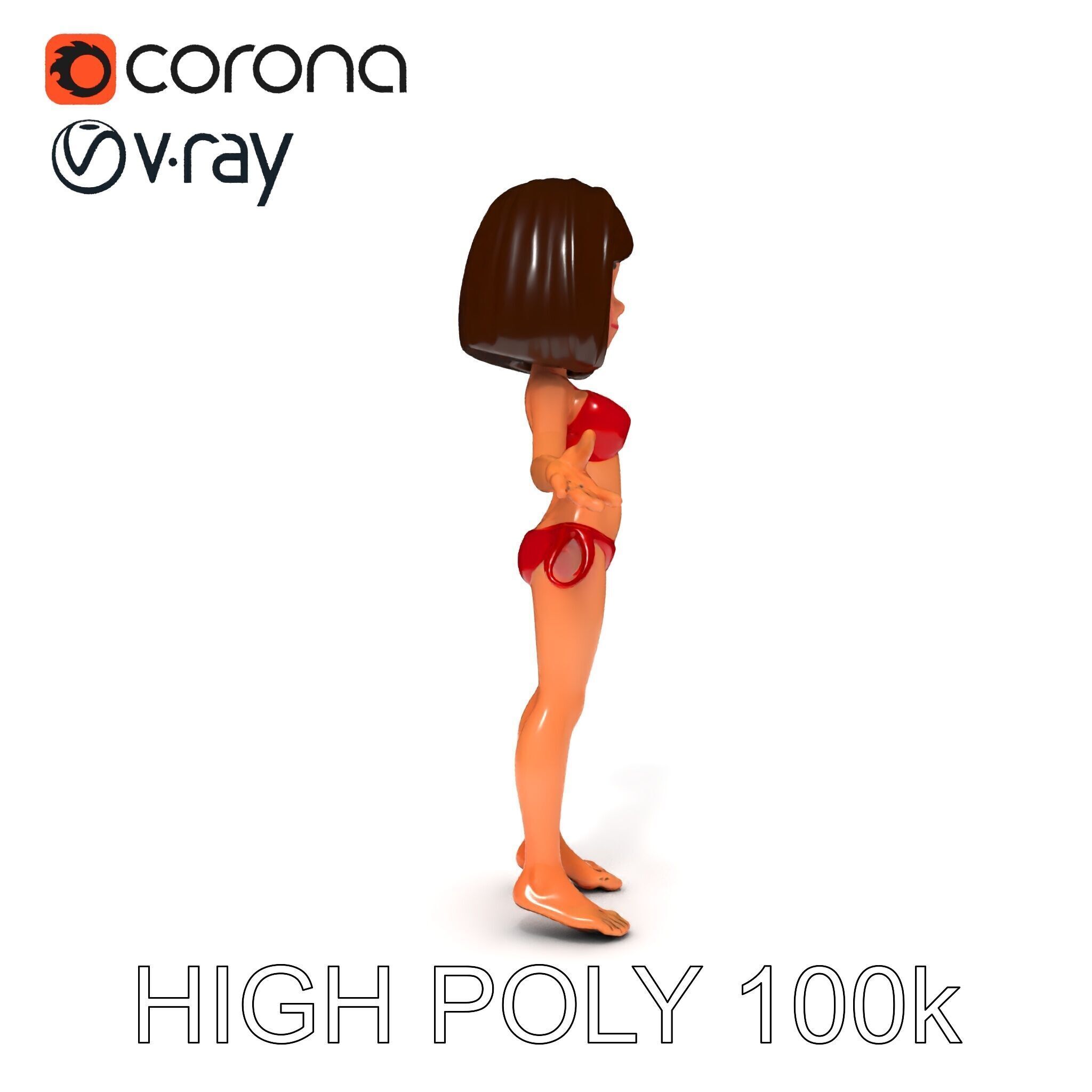 Stylized D Female Character in Red Bikini with PBR Textures Low-poly 3D model_8