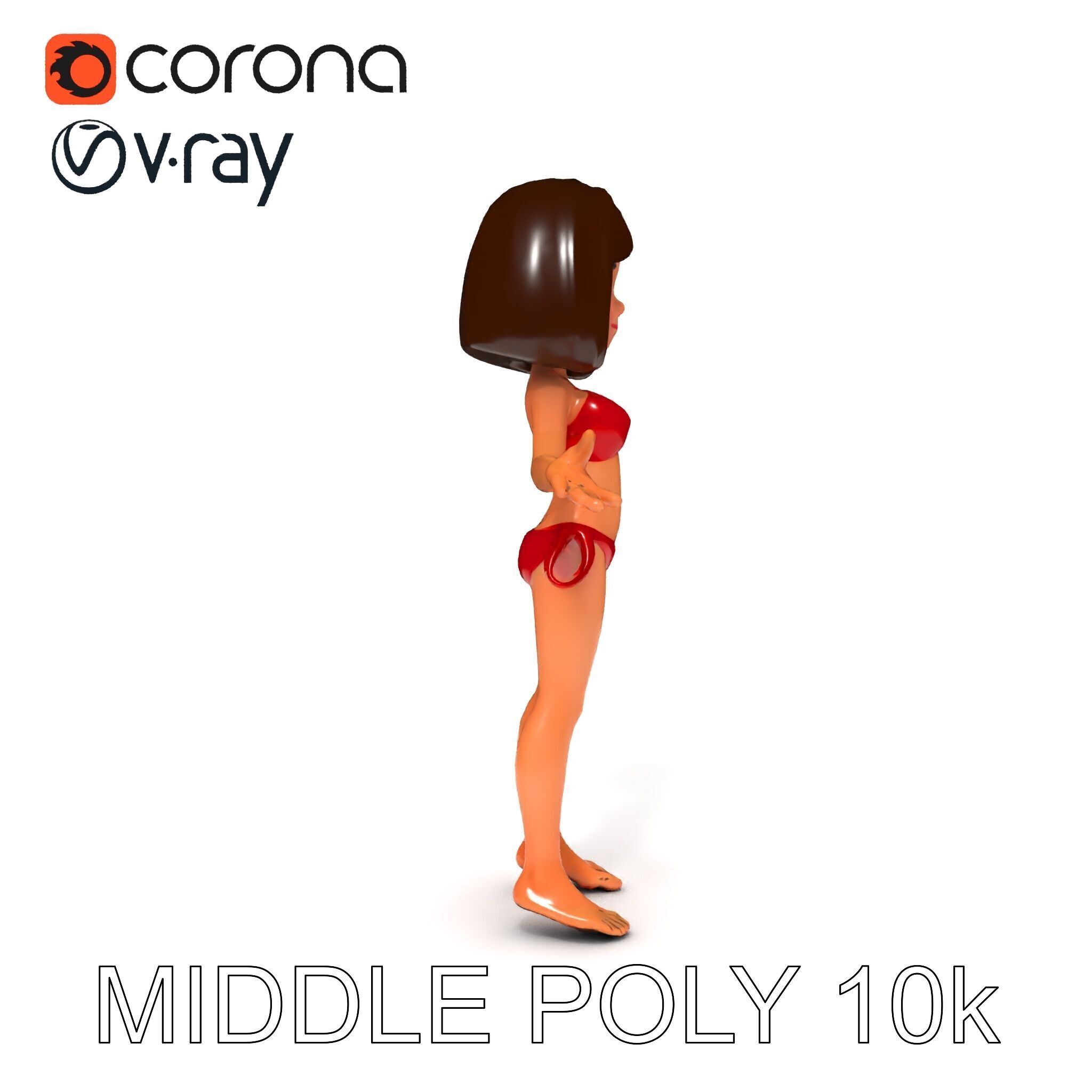 Stylized D Female Character in Red Bikini with PBR Textures Low-poly 3D model_35
