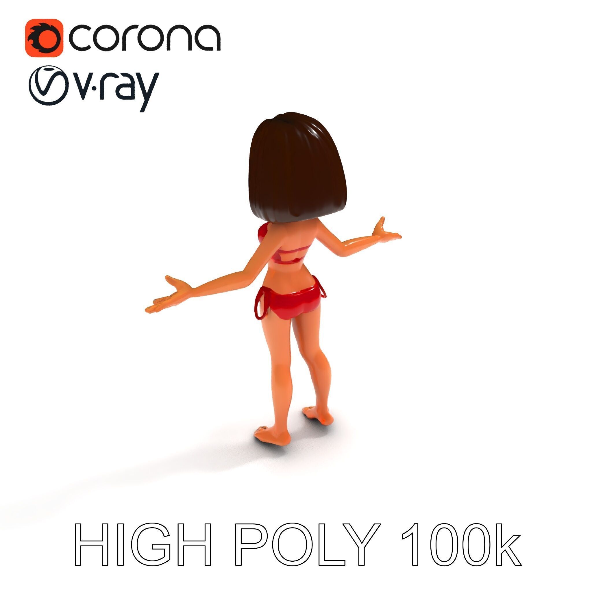 Stylized D Female Character in Red Bikini with PBR Textures Low-poly 3D model_25