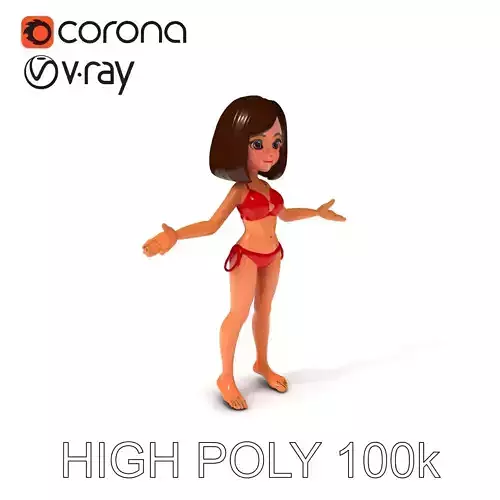 Stylized D Female Character in Red with PBR Textures