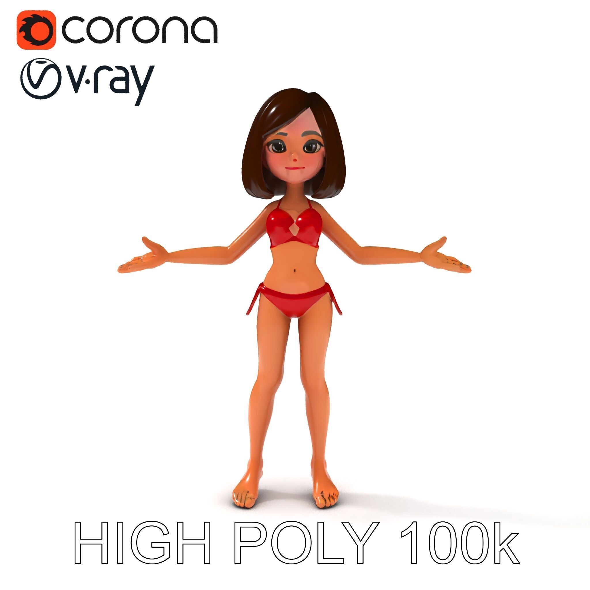 Stylized D Female Character in Red Bikini with PBR Textures Low-poly 3D model_16