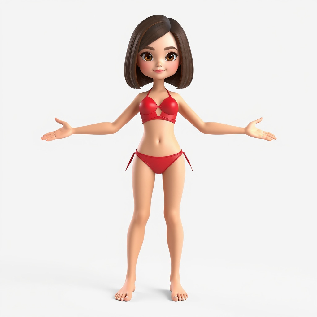 Stylized D Female Character in Red Bikini with PBR Textures Low-poly 3D model_4