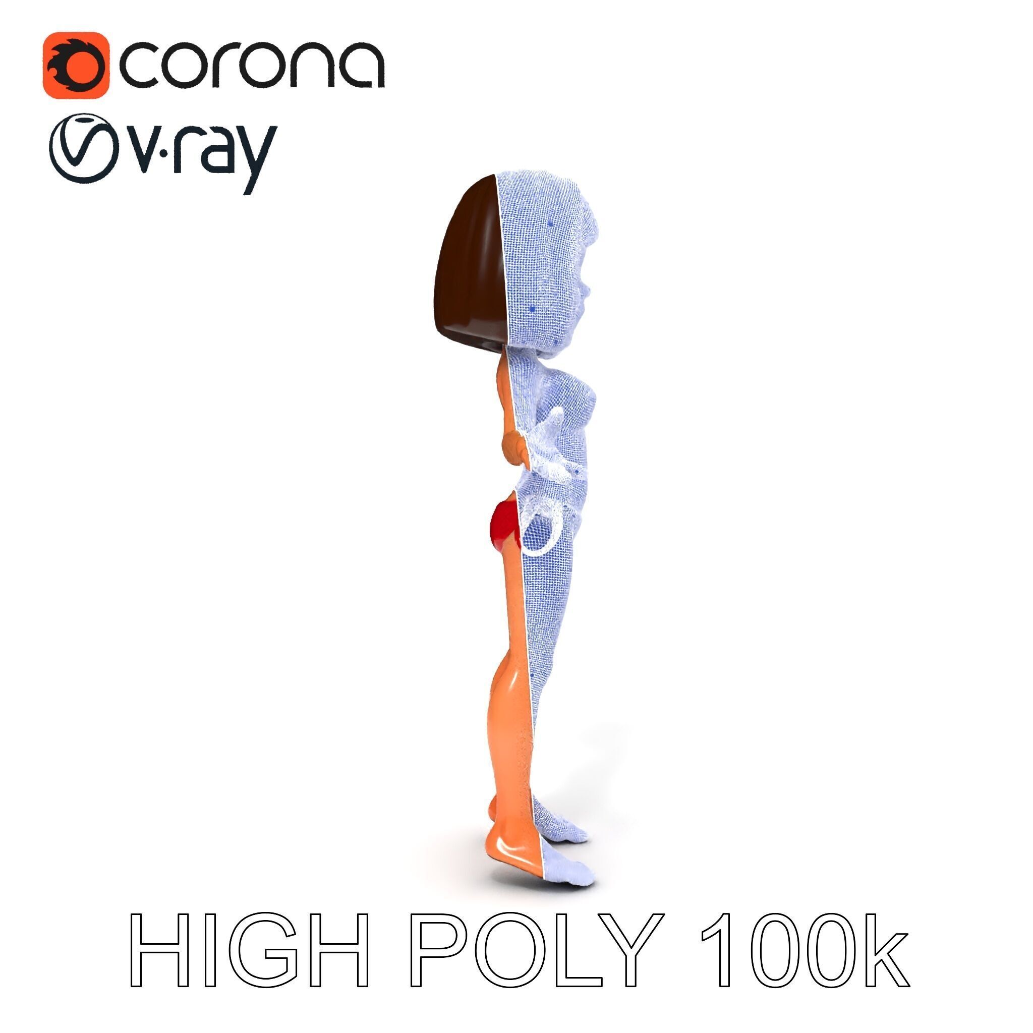 Stylized D Female Character in Red Bikini with PBR Textures Low-poly 3D model_36