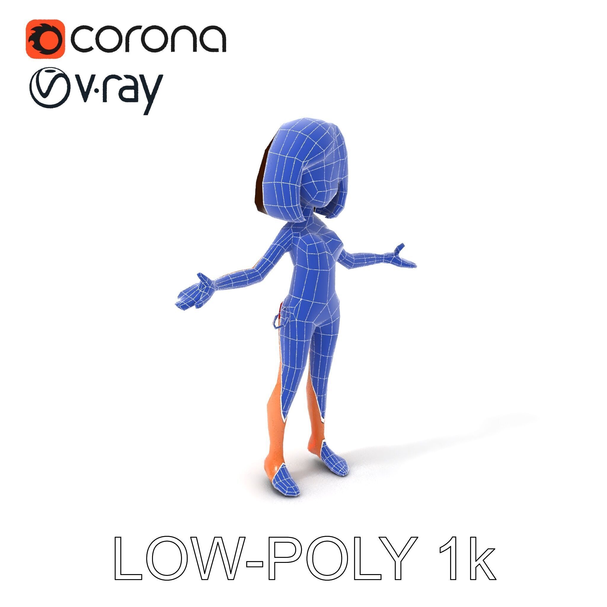 Stylized D Female Character in Red Bikini with PBR Textures Low-poly 3D model_18