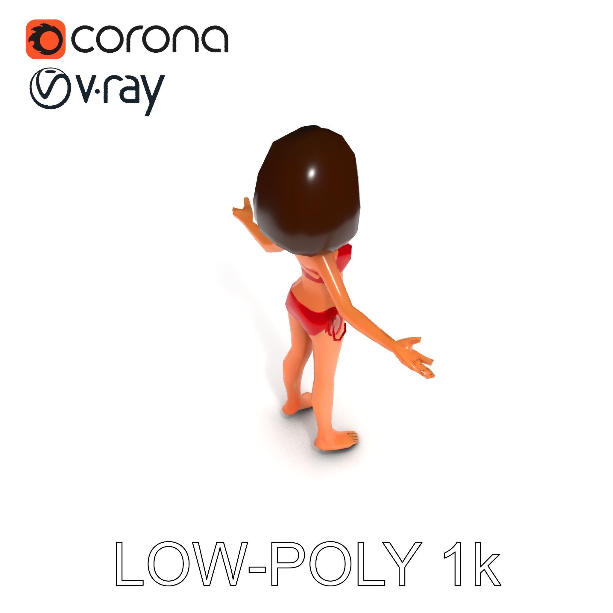 Stylized D Female Character in Red Bikini with PBR Textures Low-poly 3D model_21