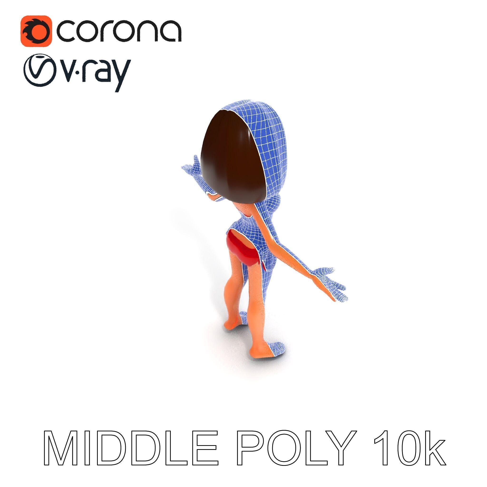 Stylized D Female Character in Red Bikini with PBR Textures Low-poly 3D model_6