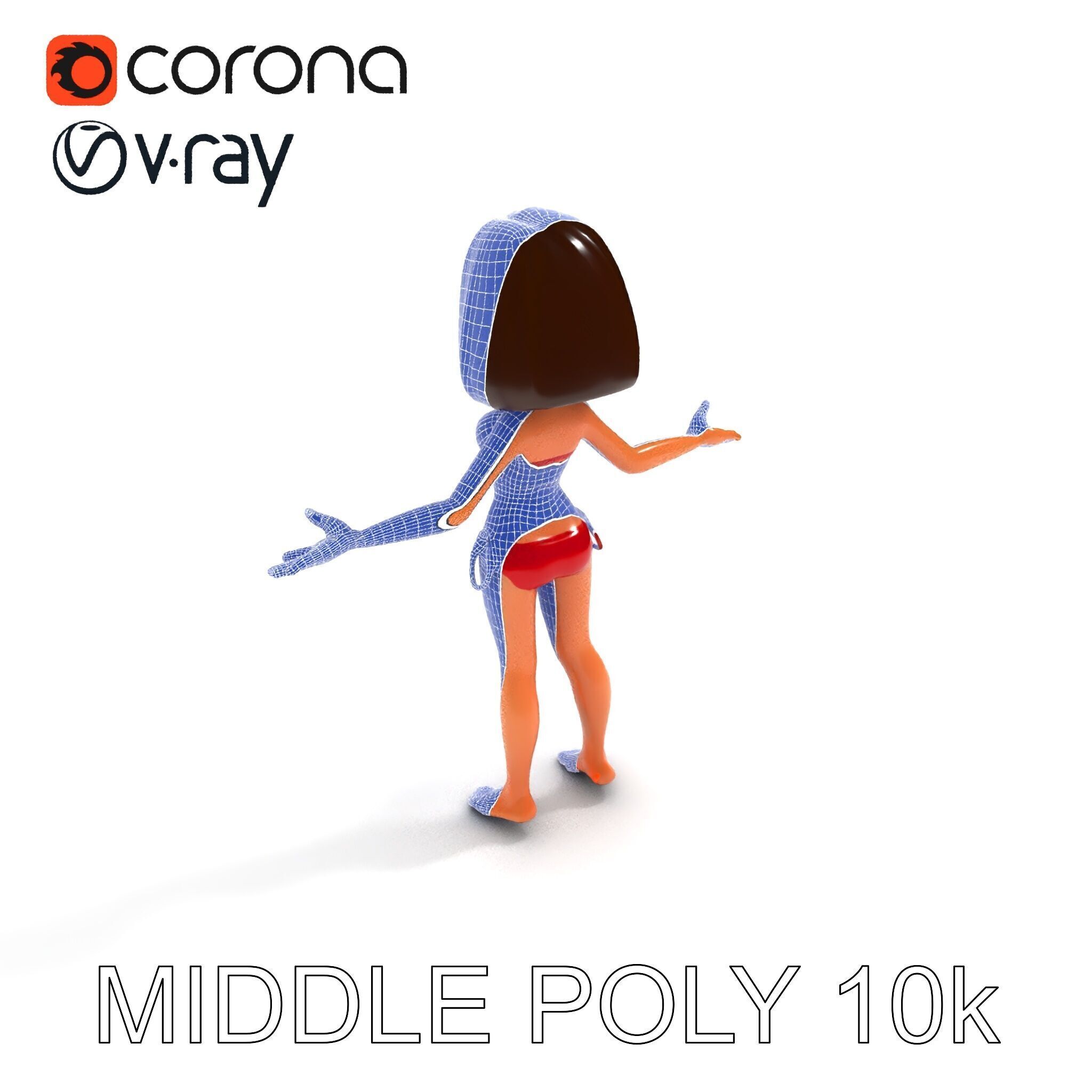 Stylized D Female Character in Red Bikini with PBR Textures Low-poly 3D model_14