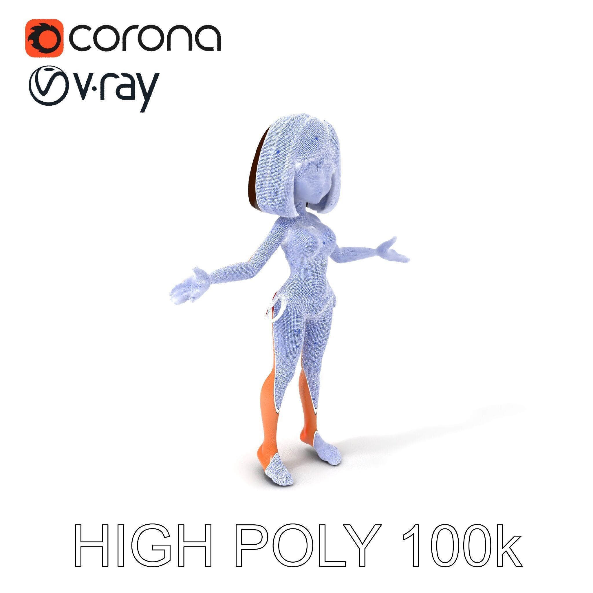 Stylized D Female Character in Red Bikini with PBR Textures Low-poly 3D model_3