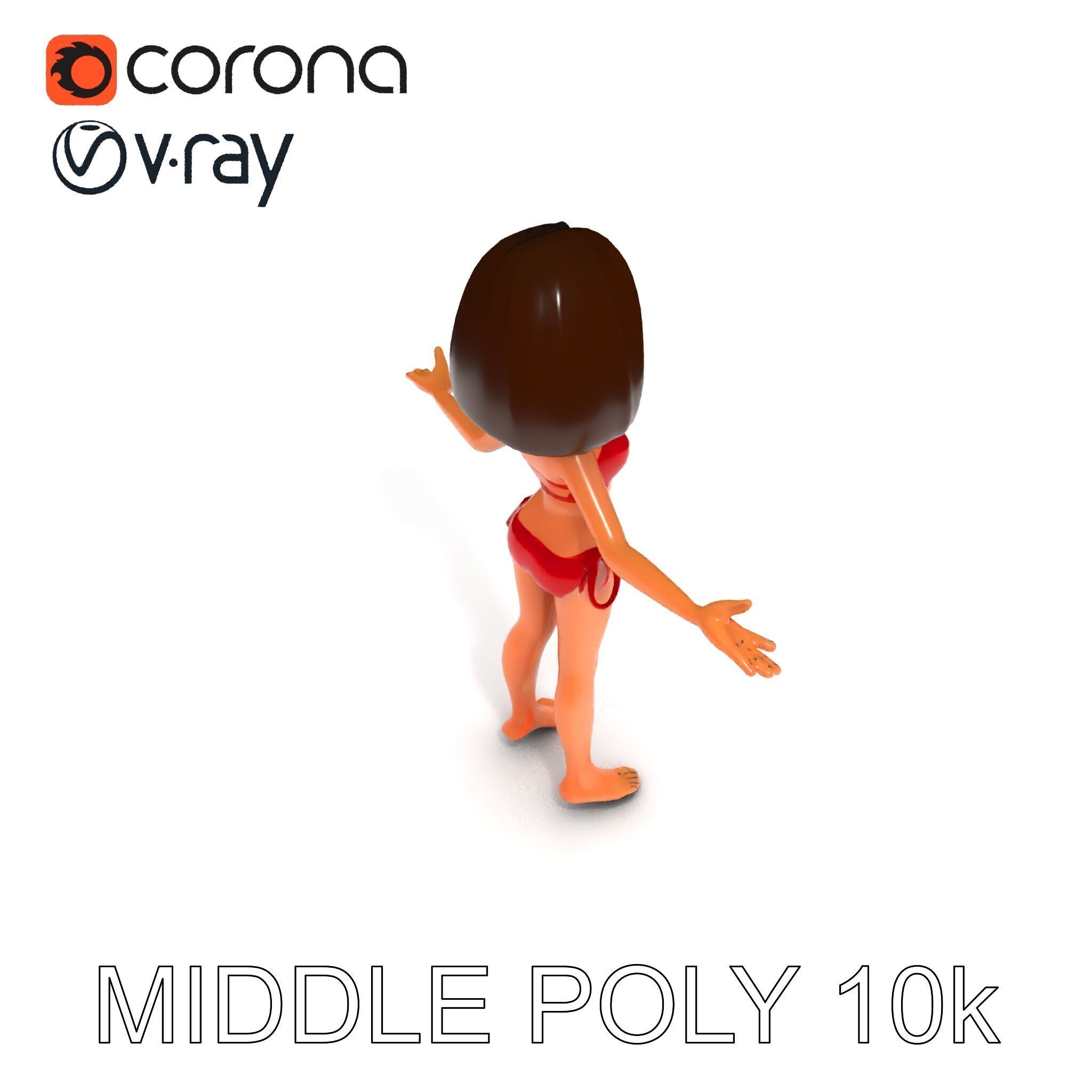 Stylized D Female Character in Red Bikini with PBR Textures Low-poly 3D model_37