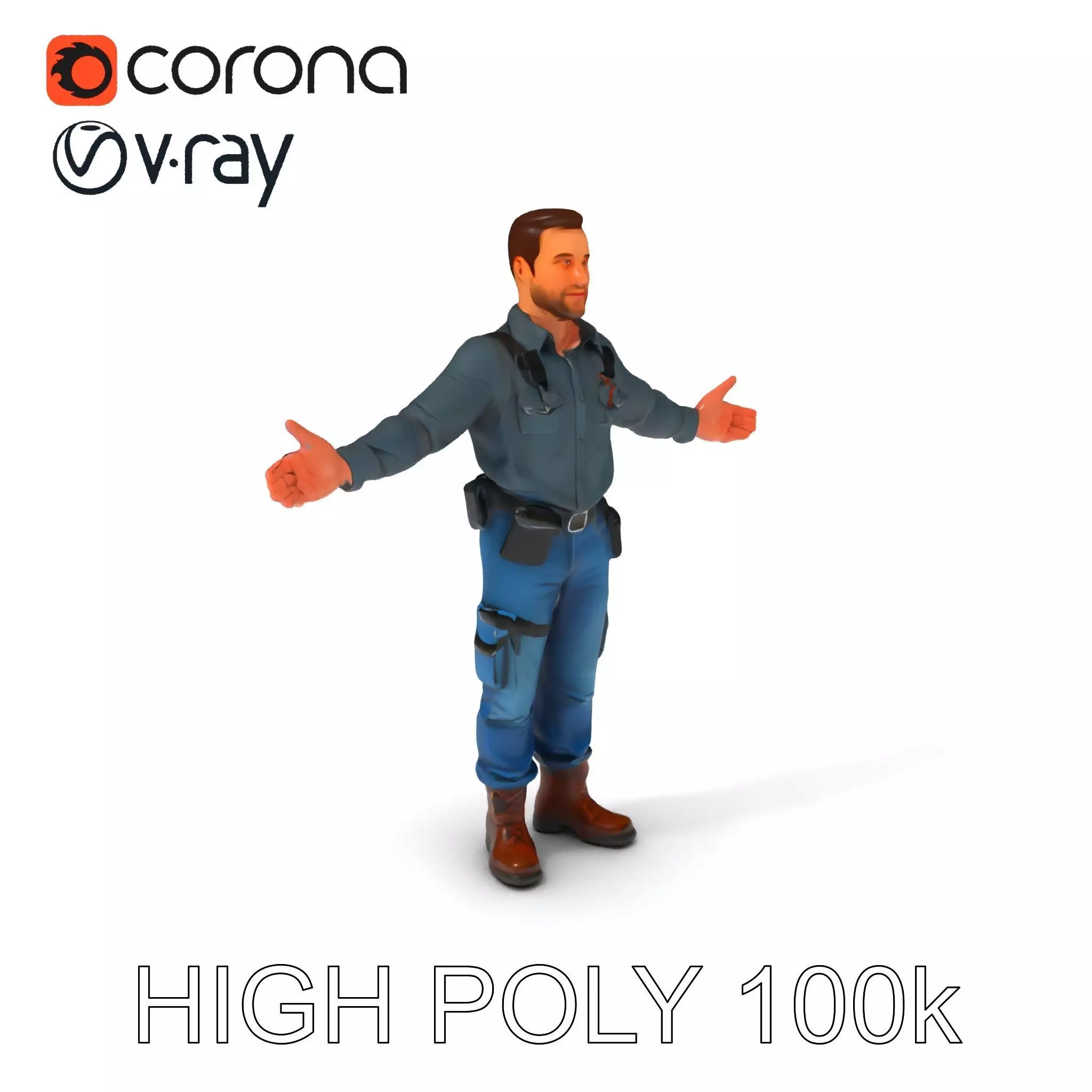 Explorer D Character Model with Adventureready Outfit Low-poly 3D model_0