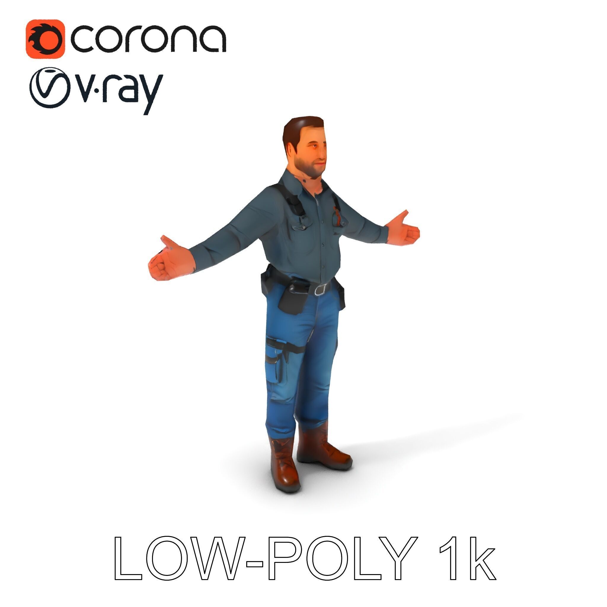Explorer D Character Model with Adventureready Outfit Low-poly 3D model_15