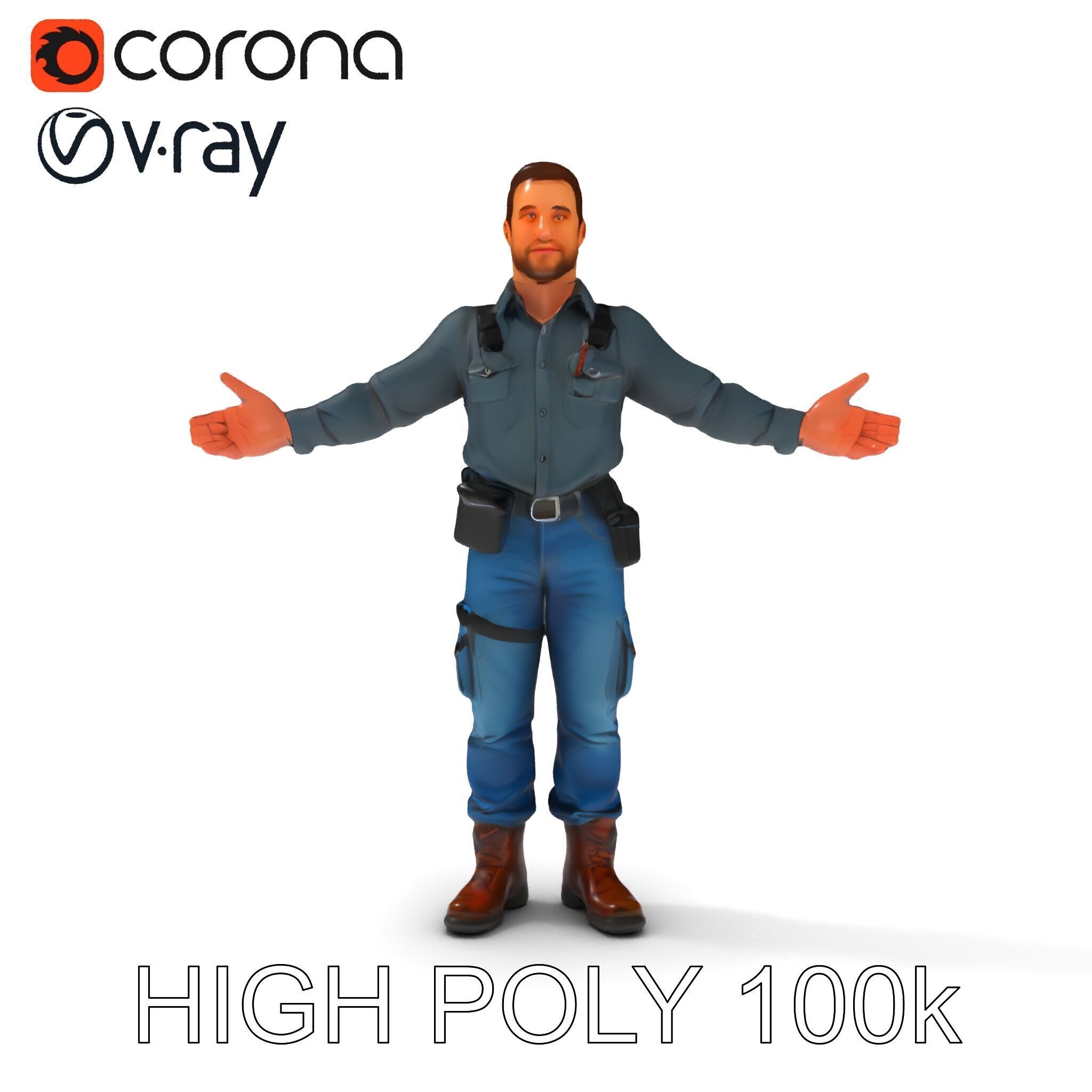 Explorer D Character Model with Adventureready Outfit Low-poly 3D model_8