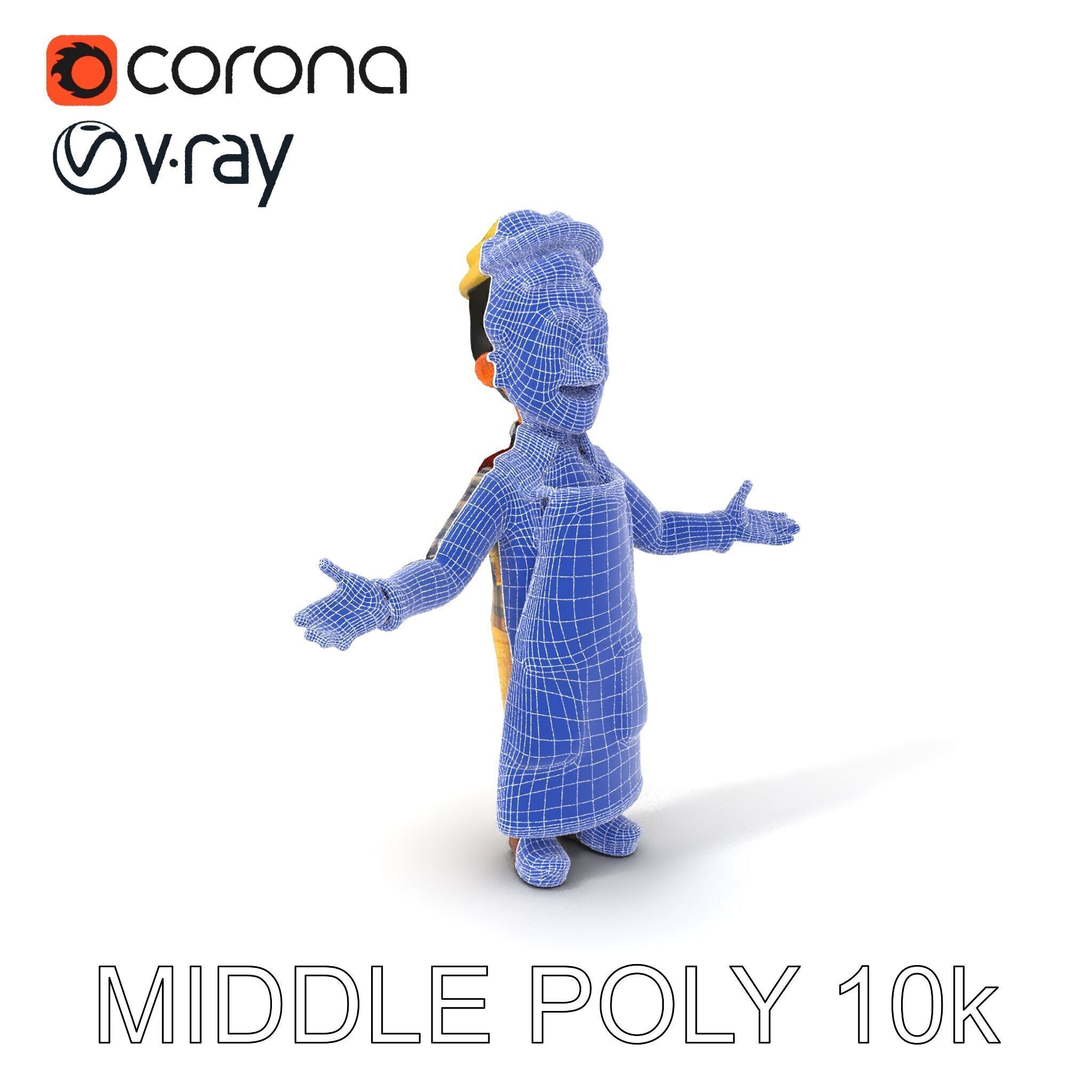 Cheerful Young Baker D Model  Rigged and PBR Textured for Ani... Low-poly 3D model_8