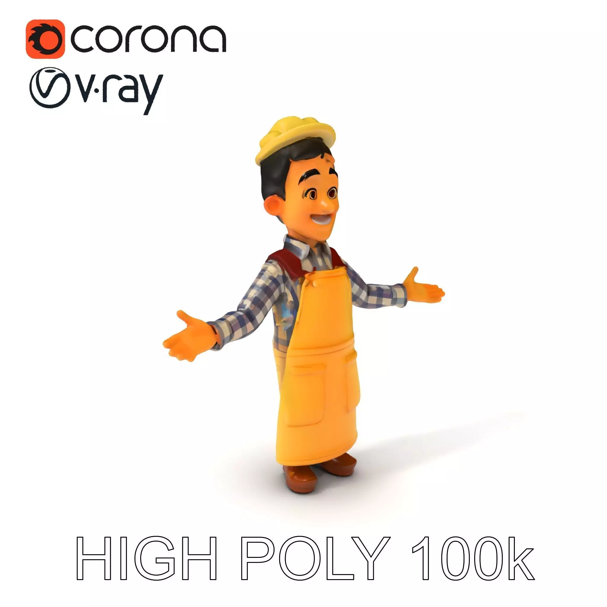 Cheerful Young Baker D Model  Rigged and PBR Textured for Ani... Low-poly 3D model_0