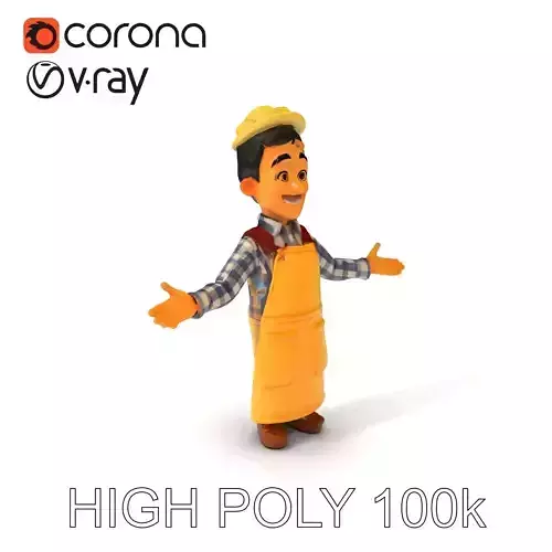 Cheerful Young Baker D Model  Rigged and PBR Textured for Ani... Low-poly 3D model