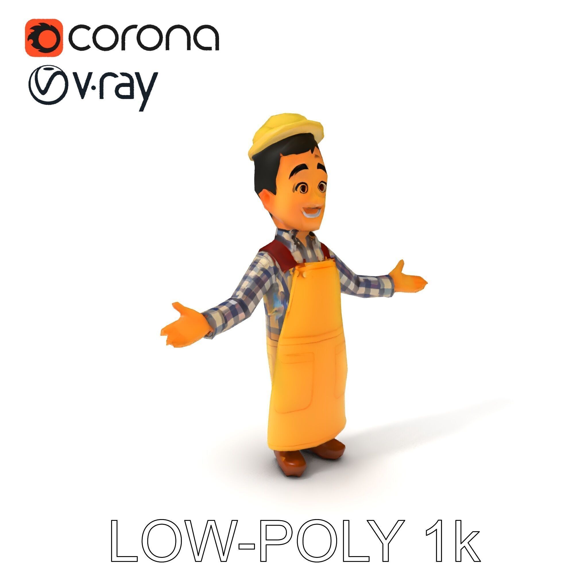 Cheerful Young Baker D Model  Rigged and PBR Textured for Ani... Low-poly 3D model_33