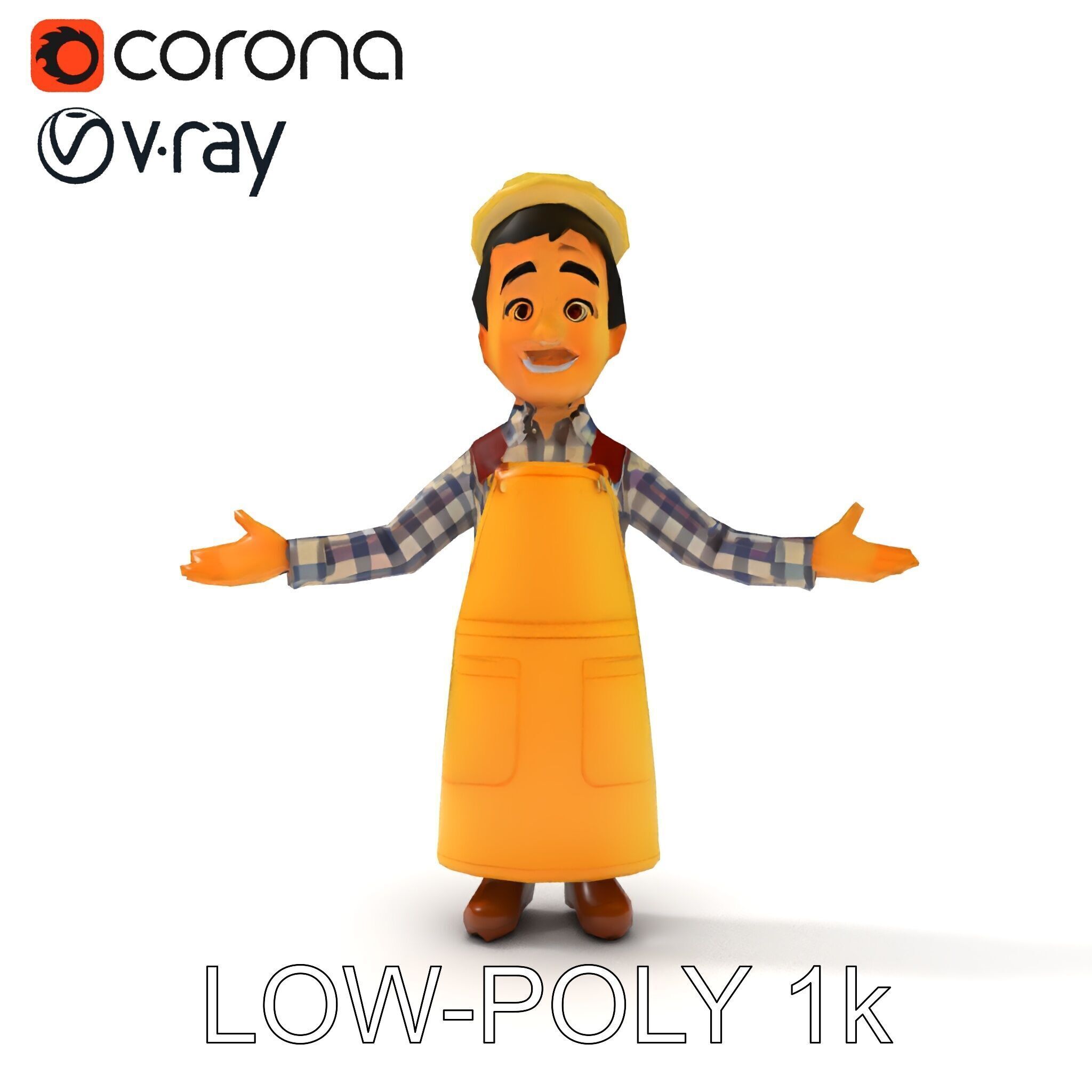 Cheerful Young Baker D Model  Rigged and PBR Textured for Ani... Low-poly 3D model_9