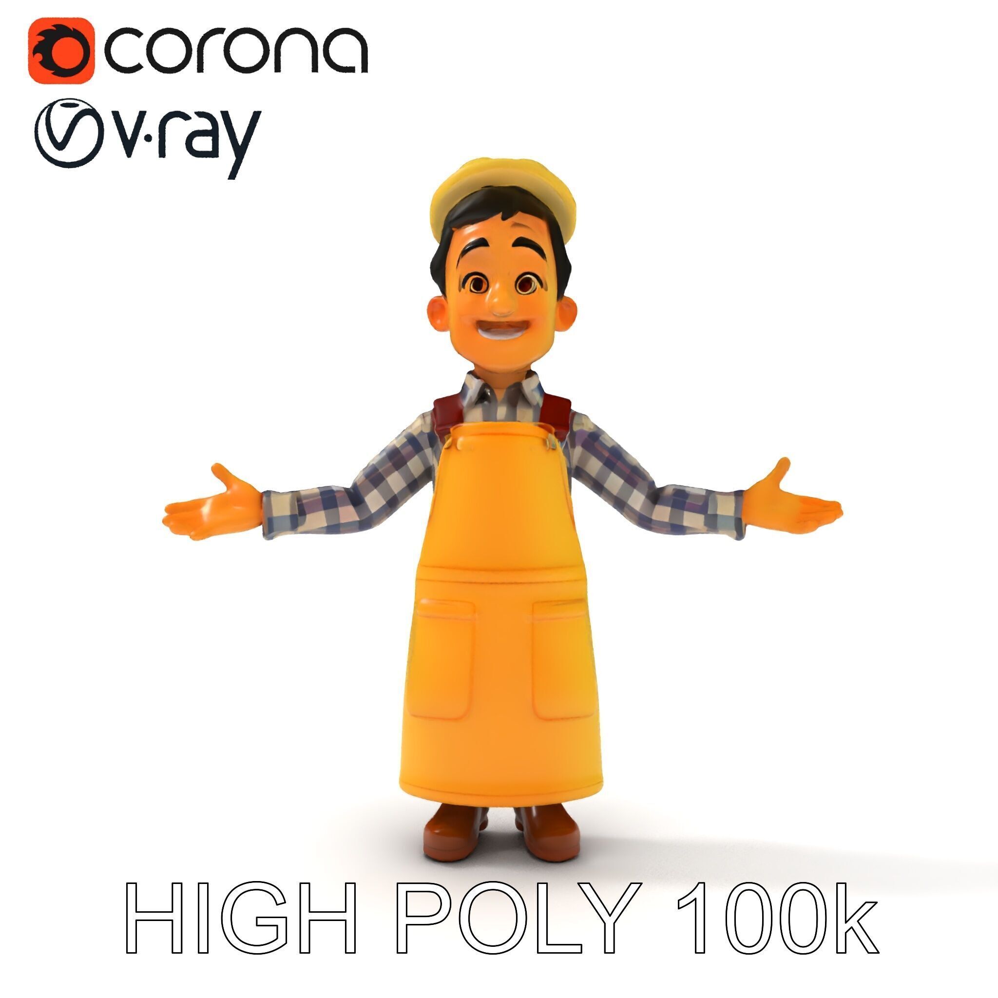 Cheerful Young Baker D Model  Rigged and PBR Textured for Ani... Low-poly 3D model_36