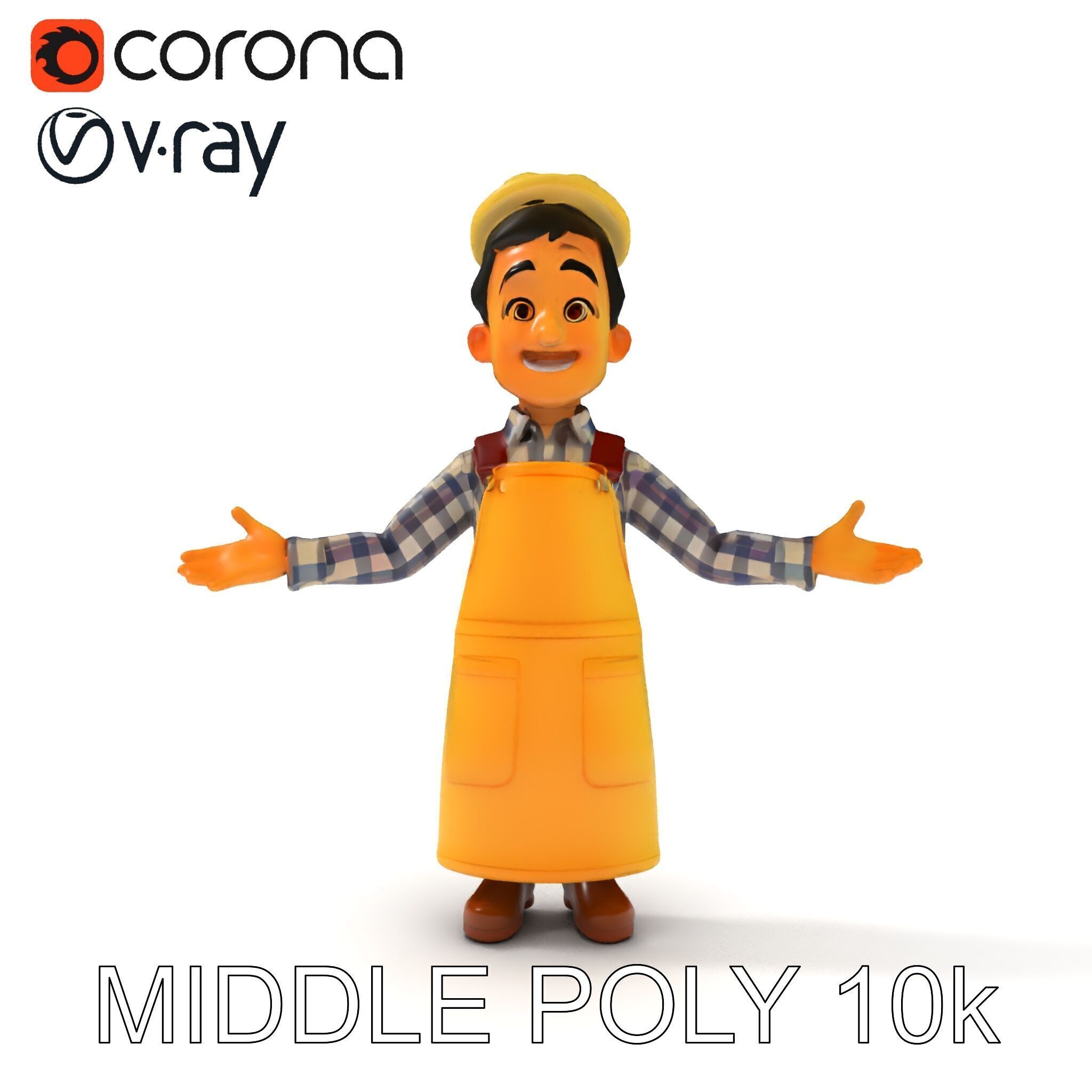 Cheerful Young Baker D Model  Rigged and PBR Textured for Ani... Low-poly 3D model_6