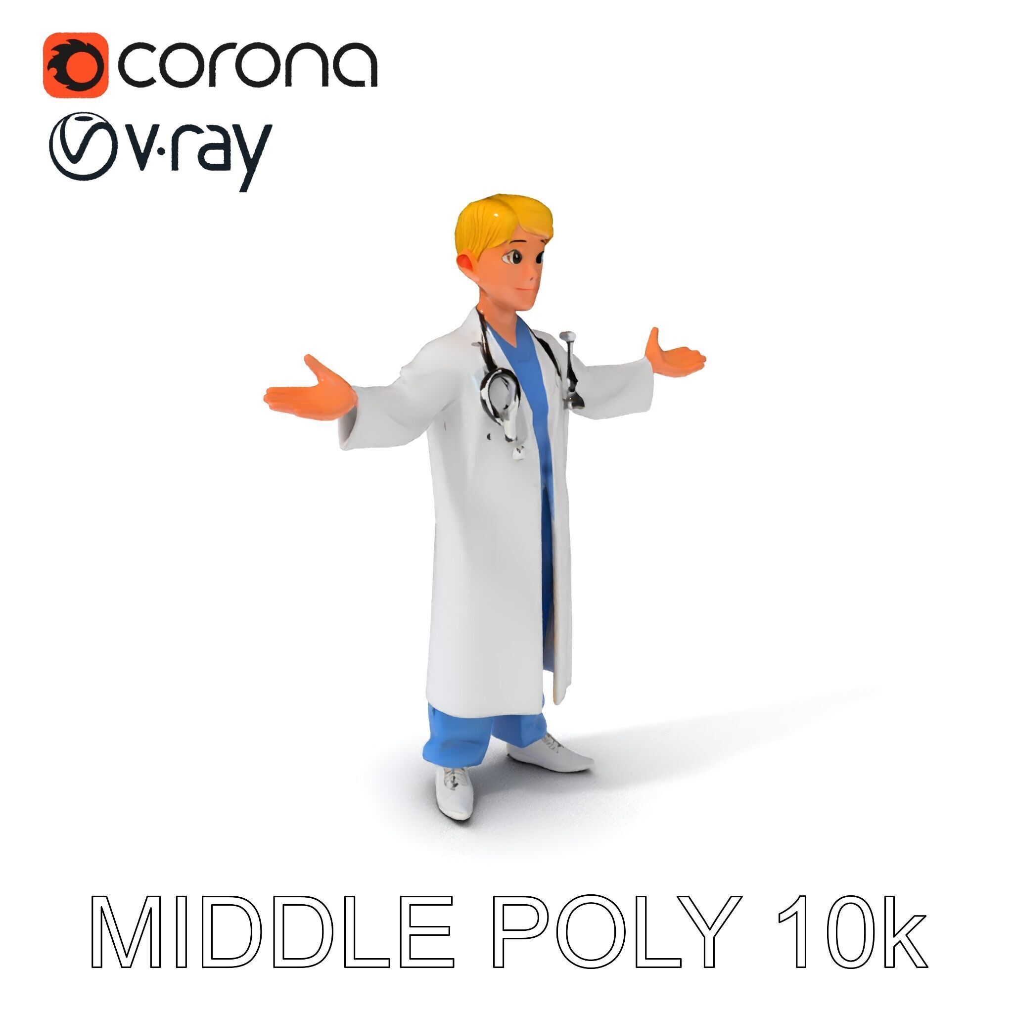 Stylized Young Doctor D Model in White Coat with Stethoscope Low-poly 3D model_33