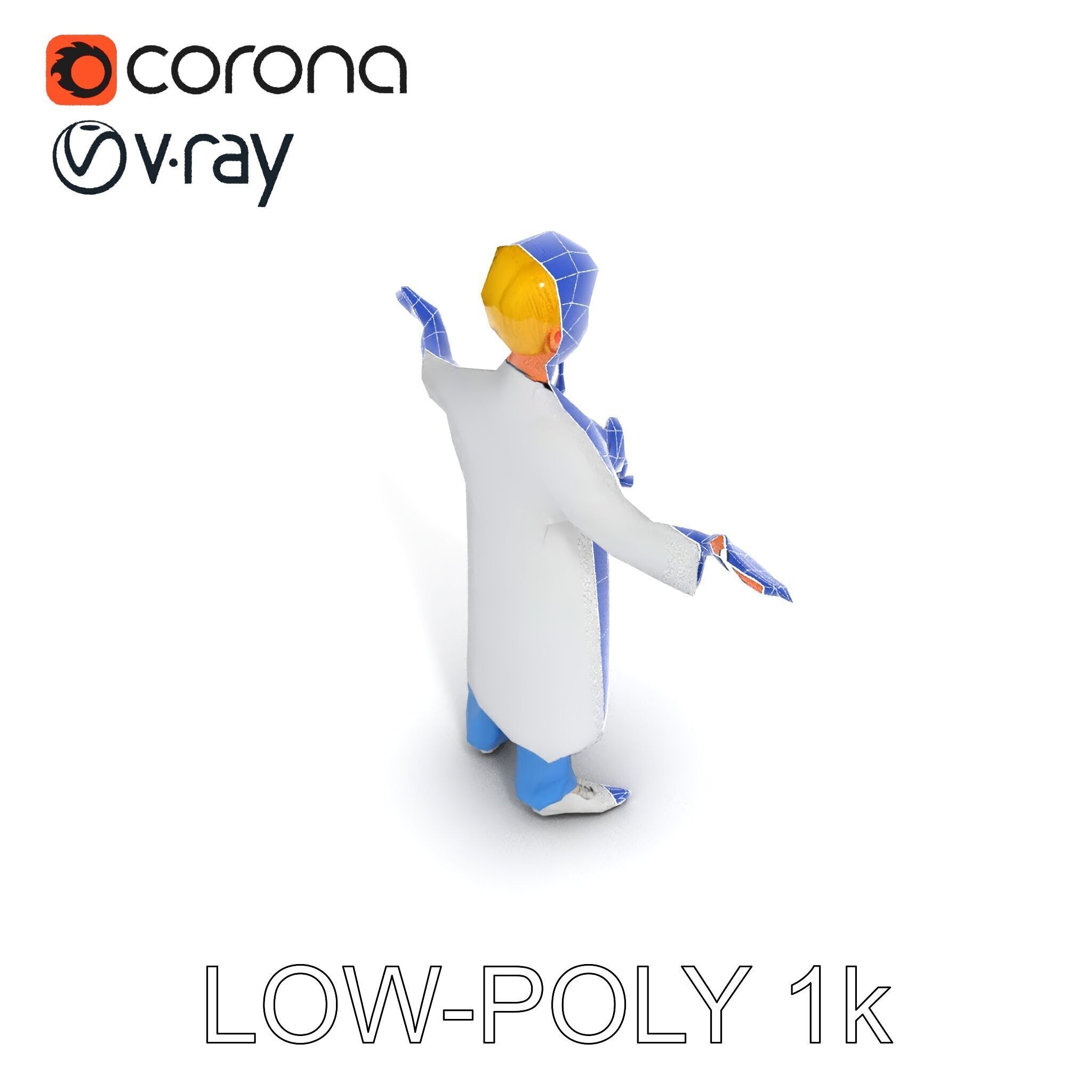 Stylized Young Doctor D Model in White Coat with Stethoscope Low-poly 3D model_23