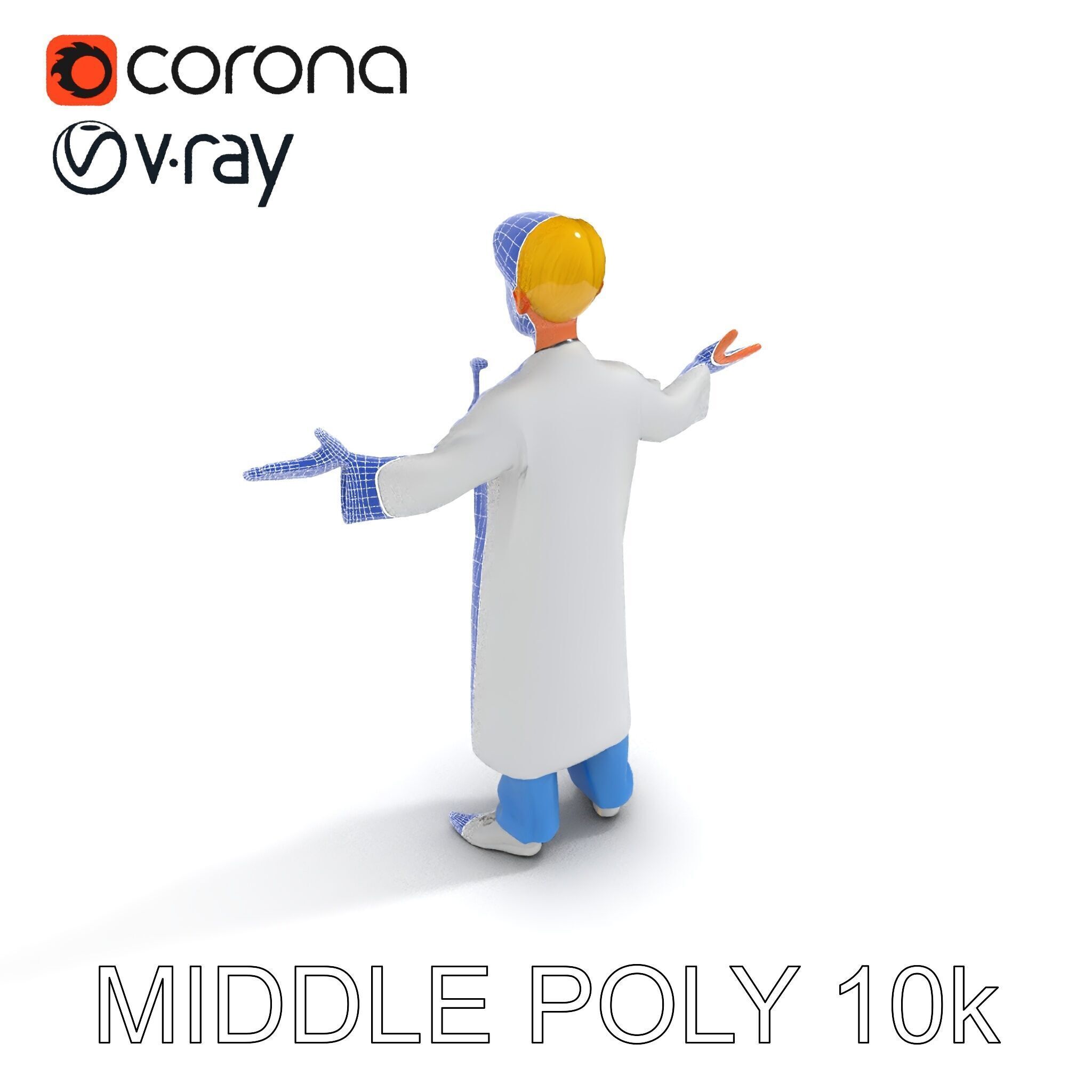 Stylized Young Doctor D Model in White Coat with Stethoscope Low-poly 3D model_28