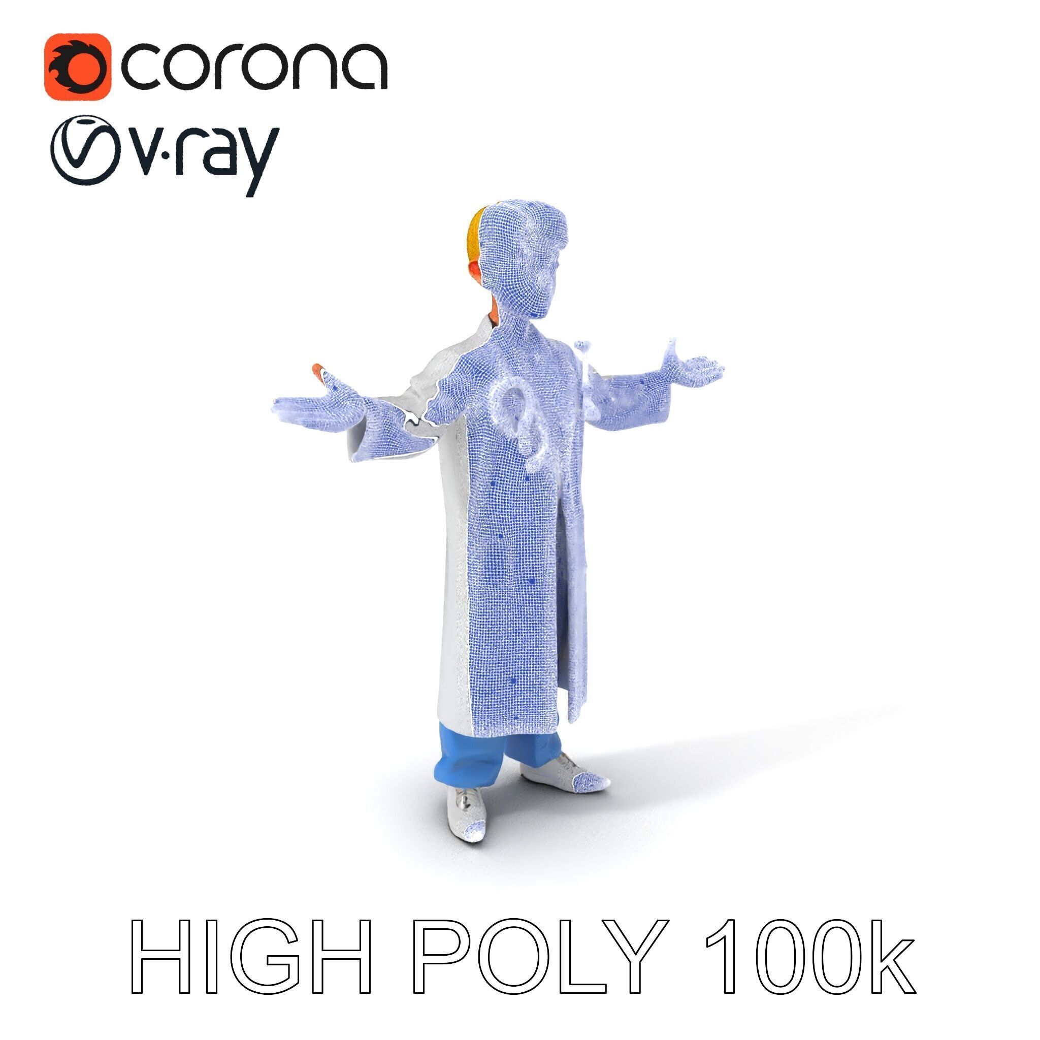 Stylized Young Doctor D Model in White Coat with Stethoscope Low-poly 3D model_3