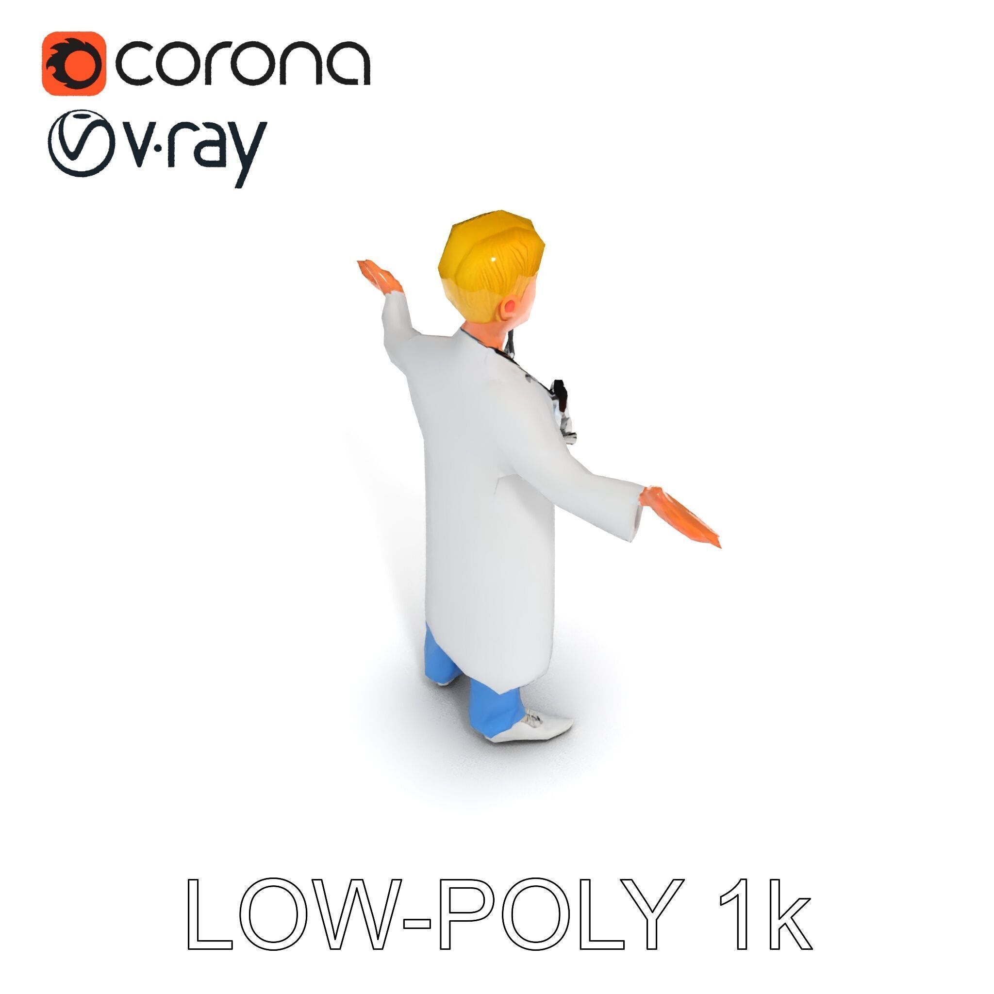 Stylized Young Doctor D Model in White Coat with Stethoscope Low-poly 3D model_20