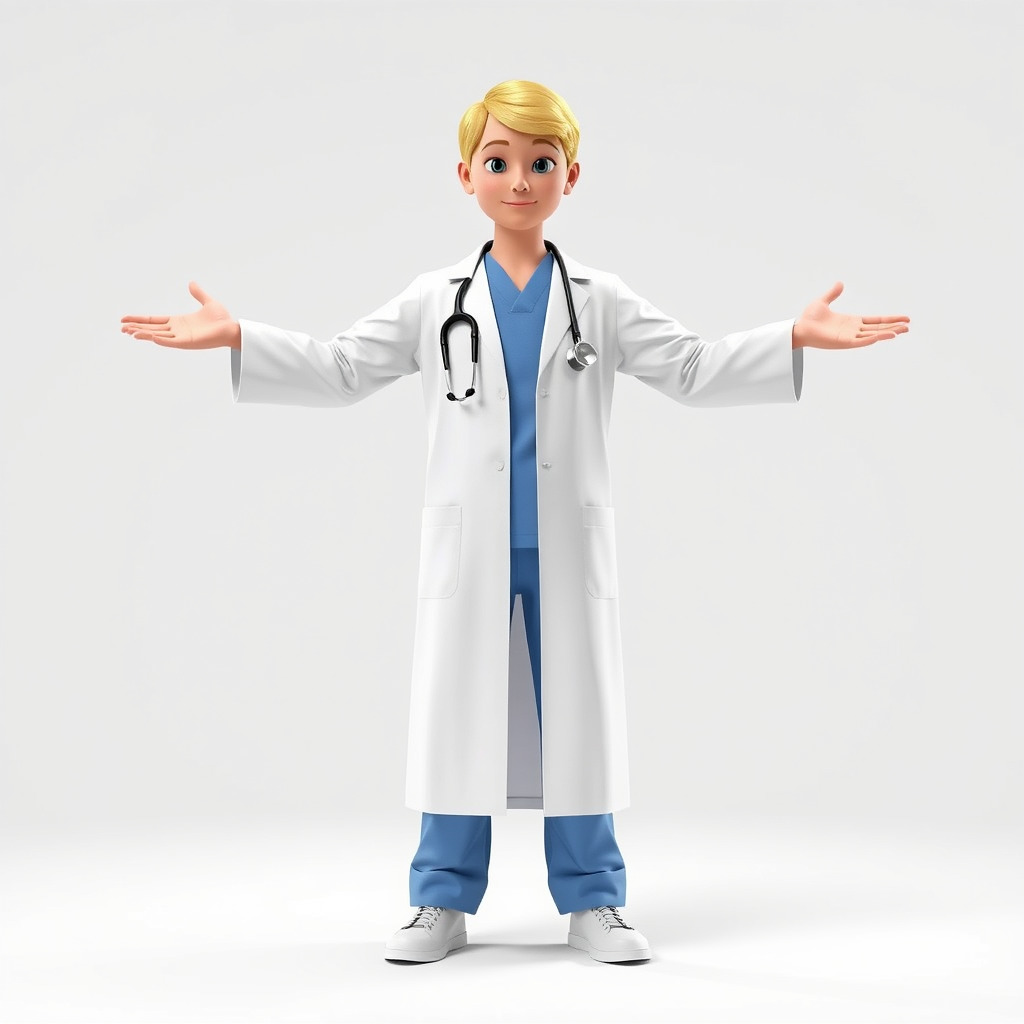 Stylized Young Doctor D Model in White Coat with Stethoscope Low-poly 3D model_4