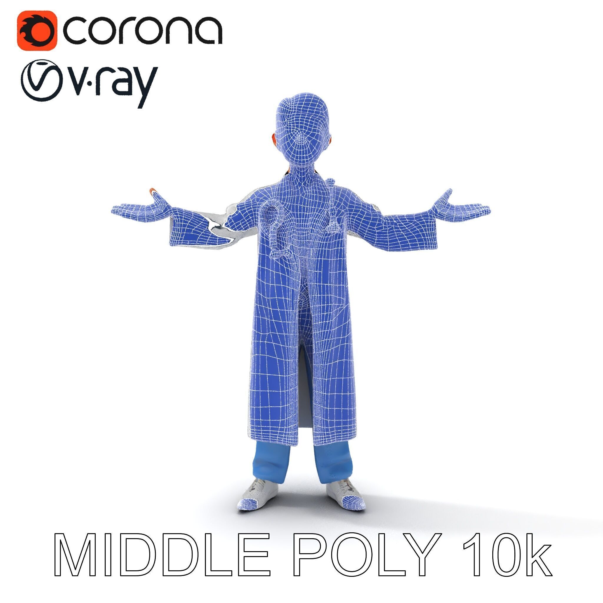 Stylized Young Doctor D Model in White Coat with Stethoscope Low-poly 3D model_6