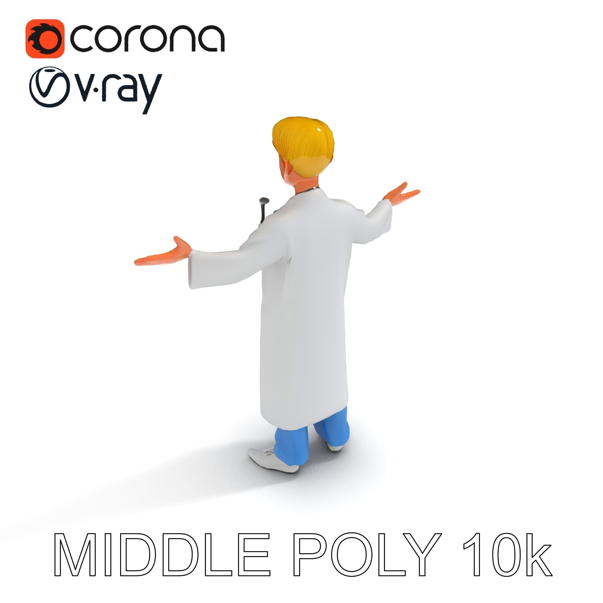 Stylized Young Doctor D Model in White Coat with Stethoscope Low-poly 3D model_14