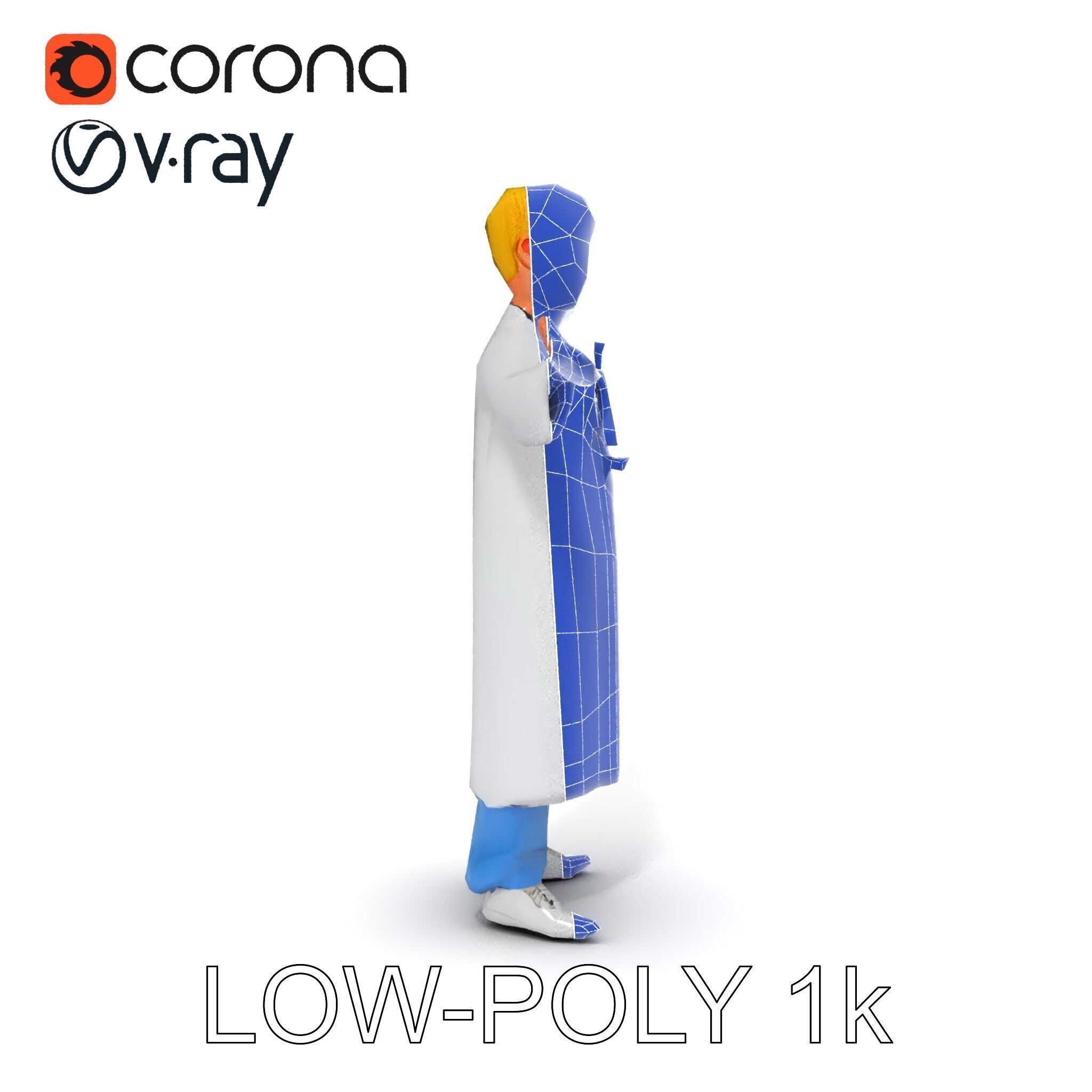 Stylized Young Doctor D Model in White Coat with Stethoscope Low-poly 3D model_26
